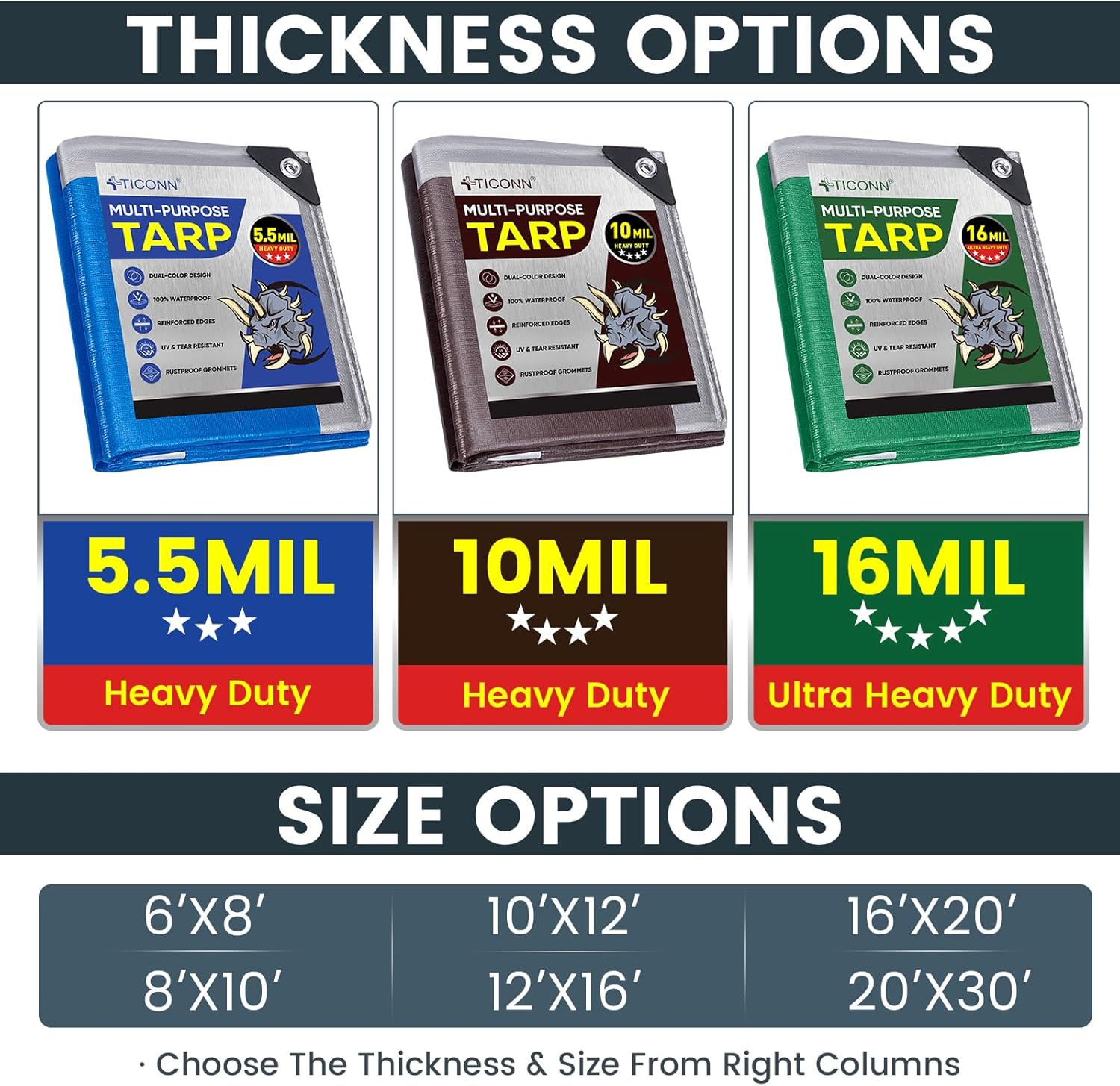 Detalle 2 de TICONN Heavy Duty Tarp Cover 5.5 Mil 🏕