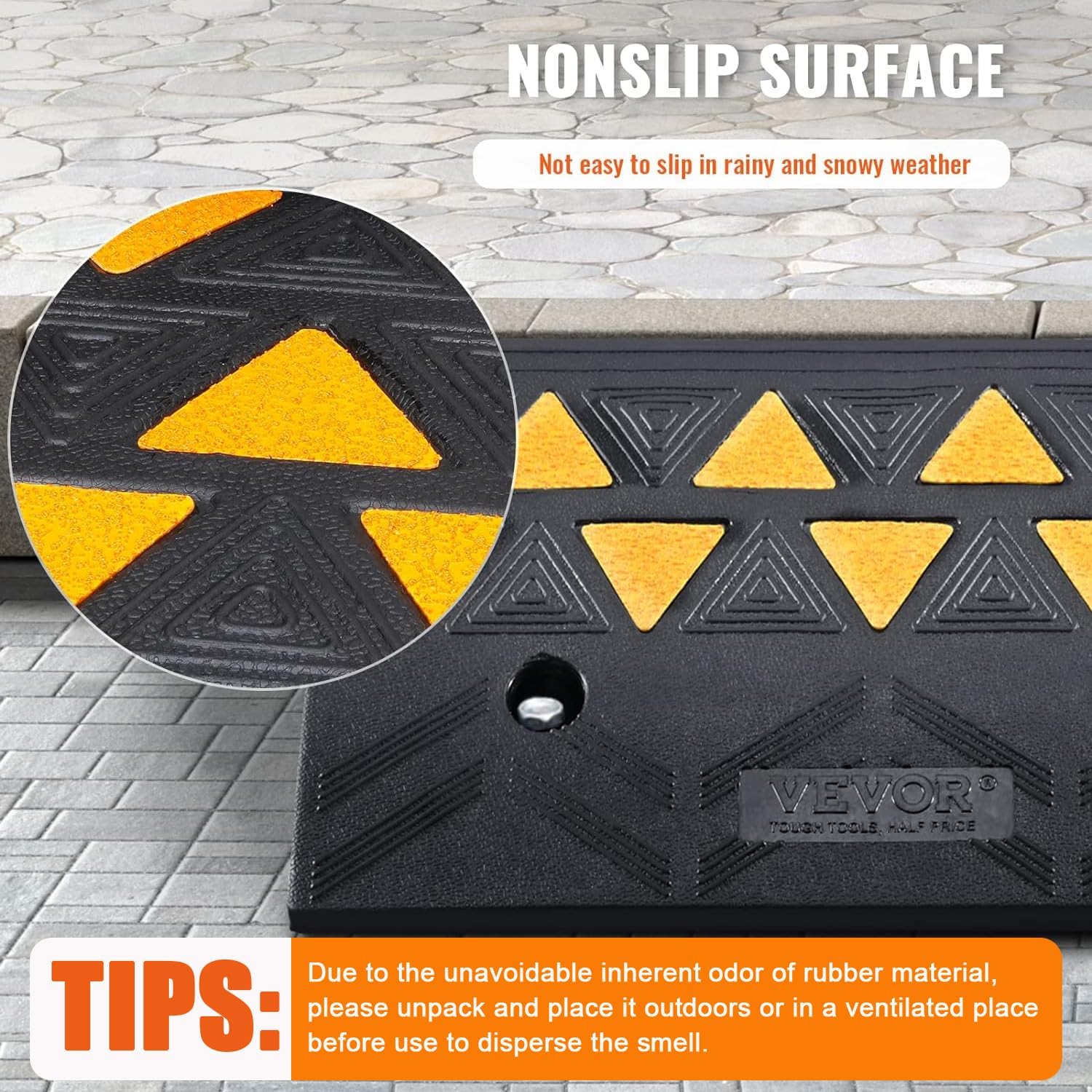 Detalle de VEVOR Rubber Curb Ramp 5" Rise Height (2 Pack) — Heavy-Duty 15 T Threshold Ramps for Cars, Carts, and More