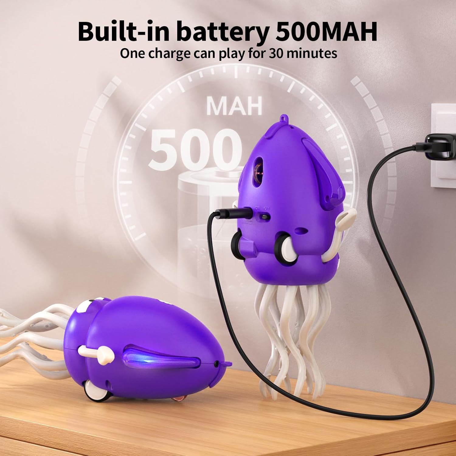 Thumbnail 4 de Jouet pieuvre dansante intelligent avec lumières LED et musique — robot interactif rechargeable pour bébé (violet)