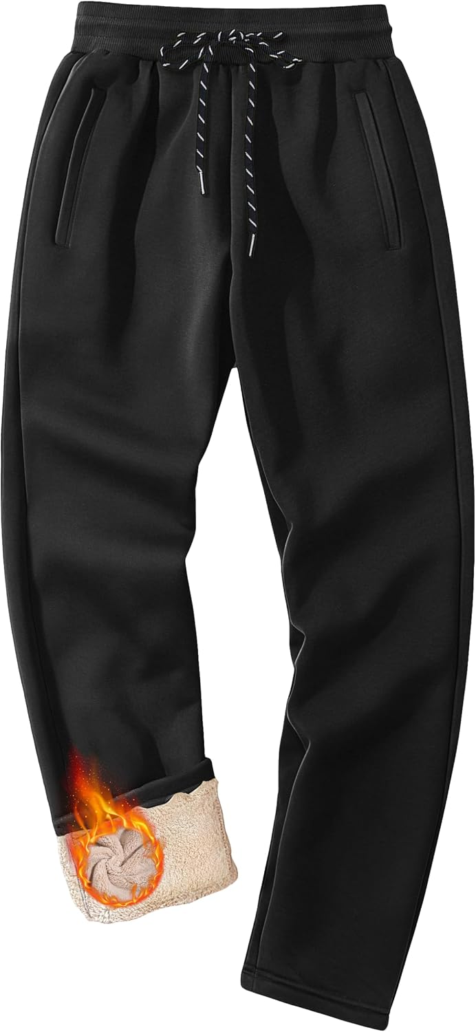 Detalle de MAGCOMSEN Men's Sherpa-Lined Sweatpants, Heavyweight Fleece Joggers with 3 Pockets