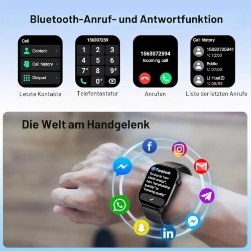 Thumbnail 1 de uaue Smartwatch Herren/Damen 1,96 Zoll HD-Touchscreen mit Telefonfunktion – IP68, 110+ Sportmodi