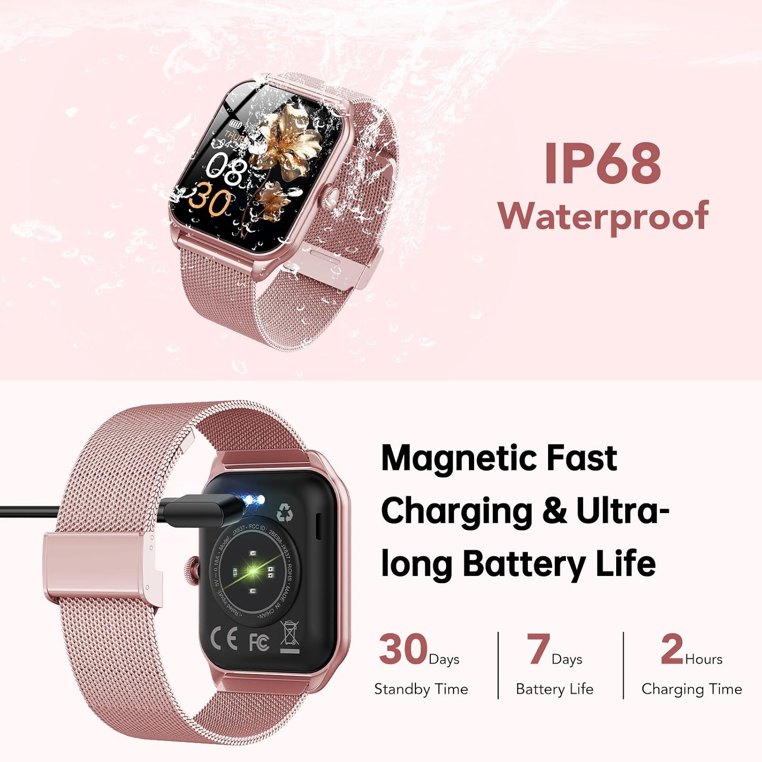 Detalle de TAOPODO Smart Watch for Women (Rose Pink): Bluetooth Calling, 120+ Sports & Health Tracking