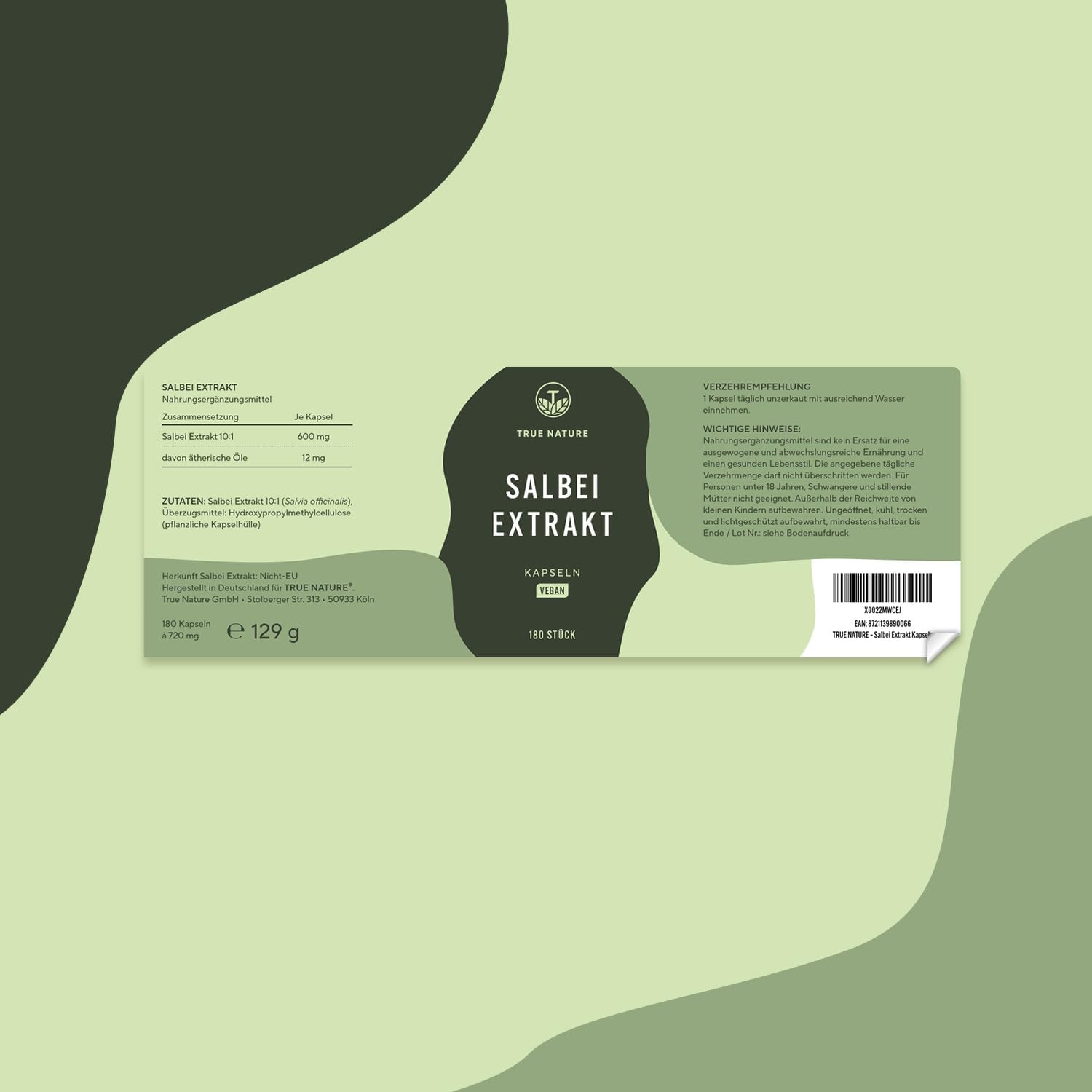 Detalle de Salbei Extrakt Hochdosiert 180 Kapseln (10:1) – 6.000 mg Salbei pro Tagesdosis | True Nature