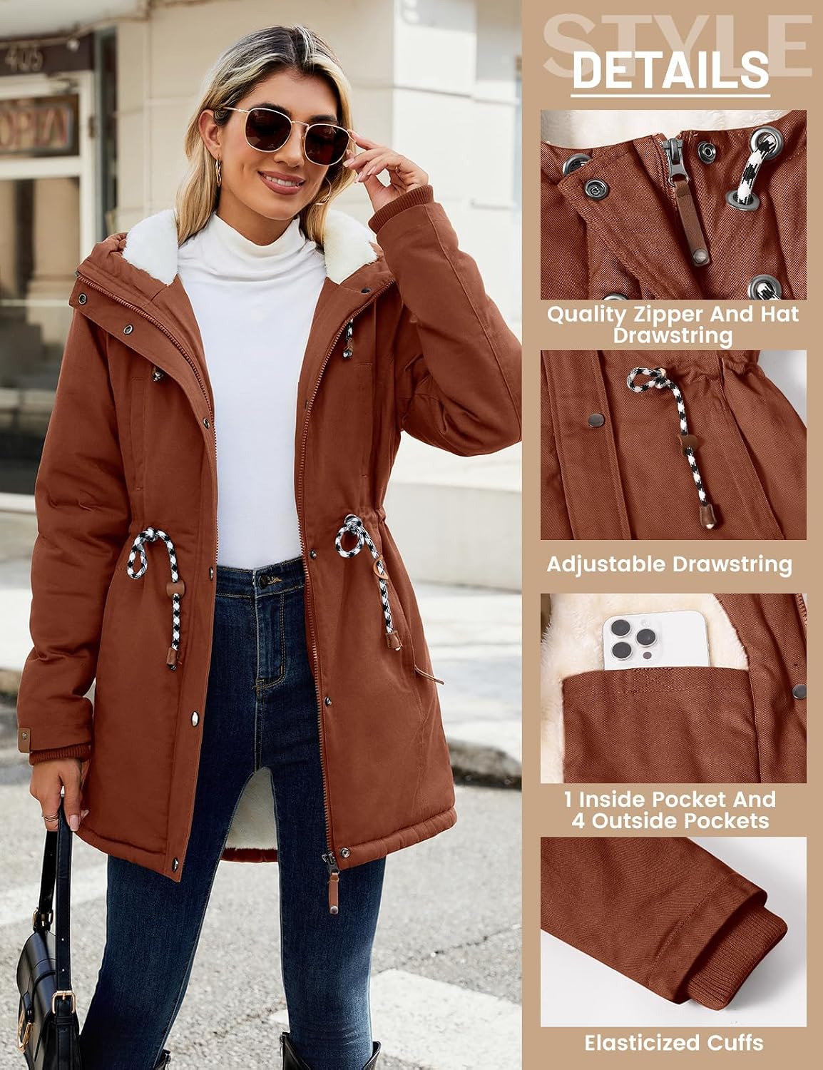 Detalle de Xnova Women's Winter Fleece-Lined Cotton Parka Jacket with Hood – Windproof, Padded Thermal Overcoat