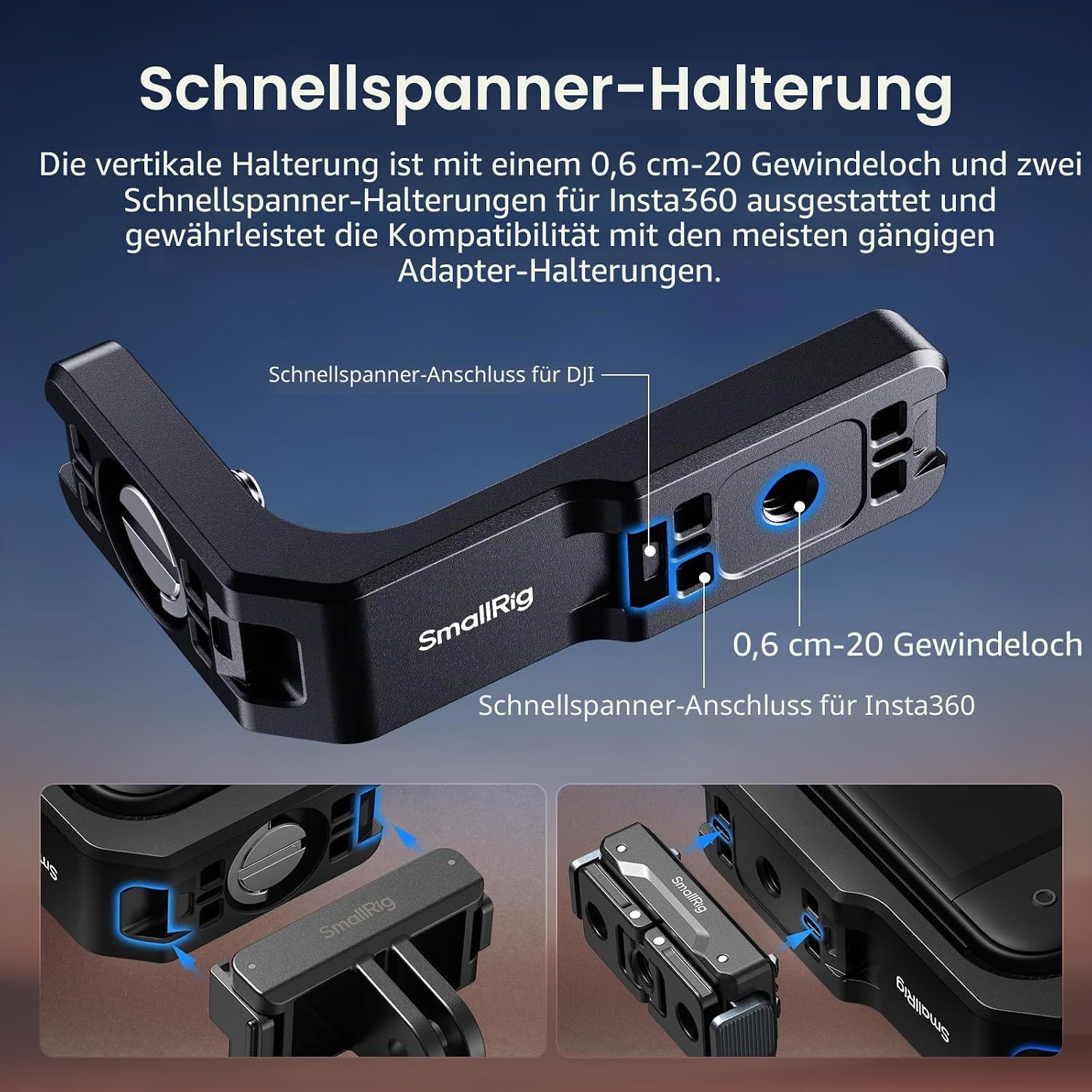 Detalle de SMALLRIG 5824 Vertikale & horizontale Montageunterstützung für Insta360 X5/X4 Air/X4/X3