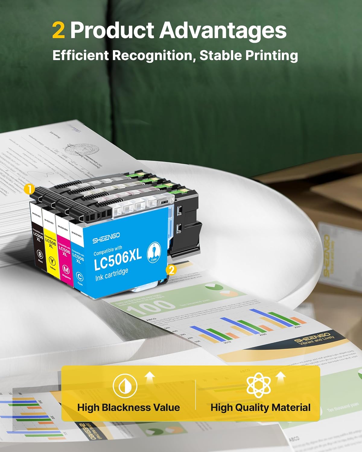 Detalle 2 de SHEENGO LC506XL Compatible Ink Cartridges, 4-Color Set for Brother Printers