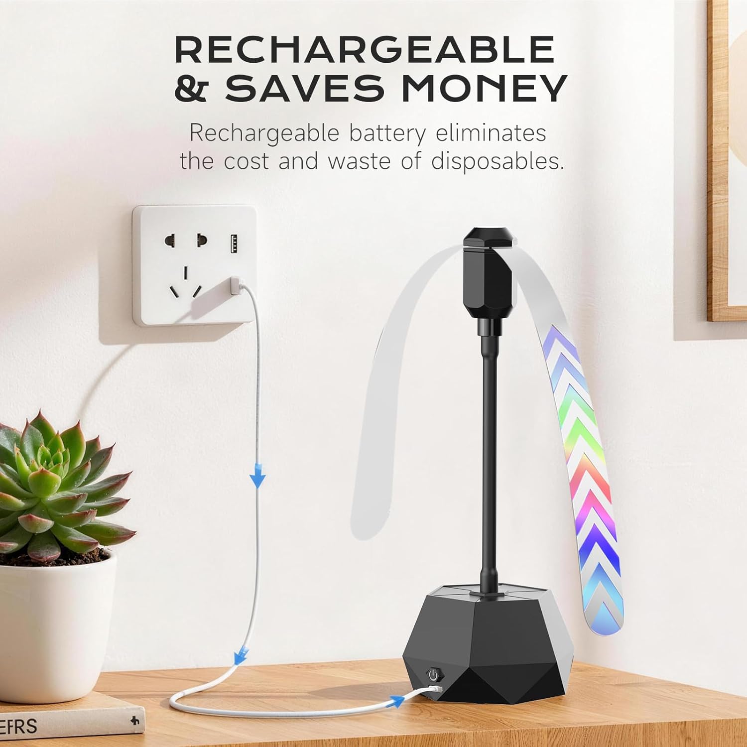 Detalle de Eyriolya FF004 Tabletop Fly Fans, 2,000mAh Rechargeable, 360° Adjustable, 4-Pack