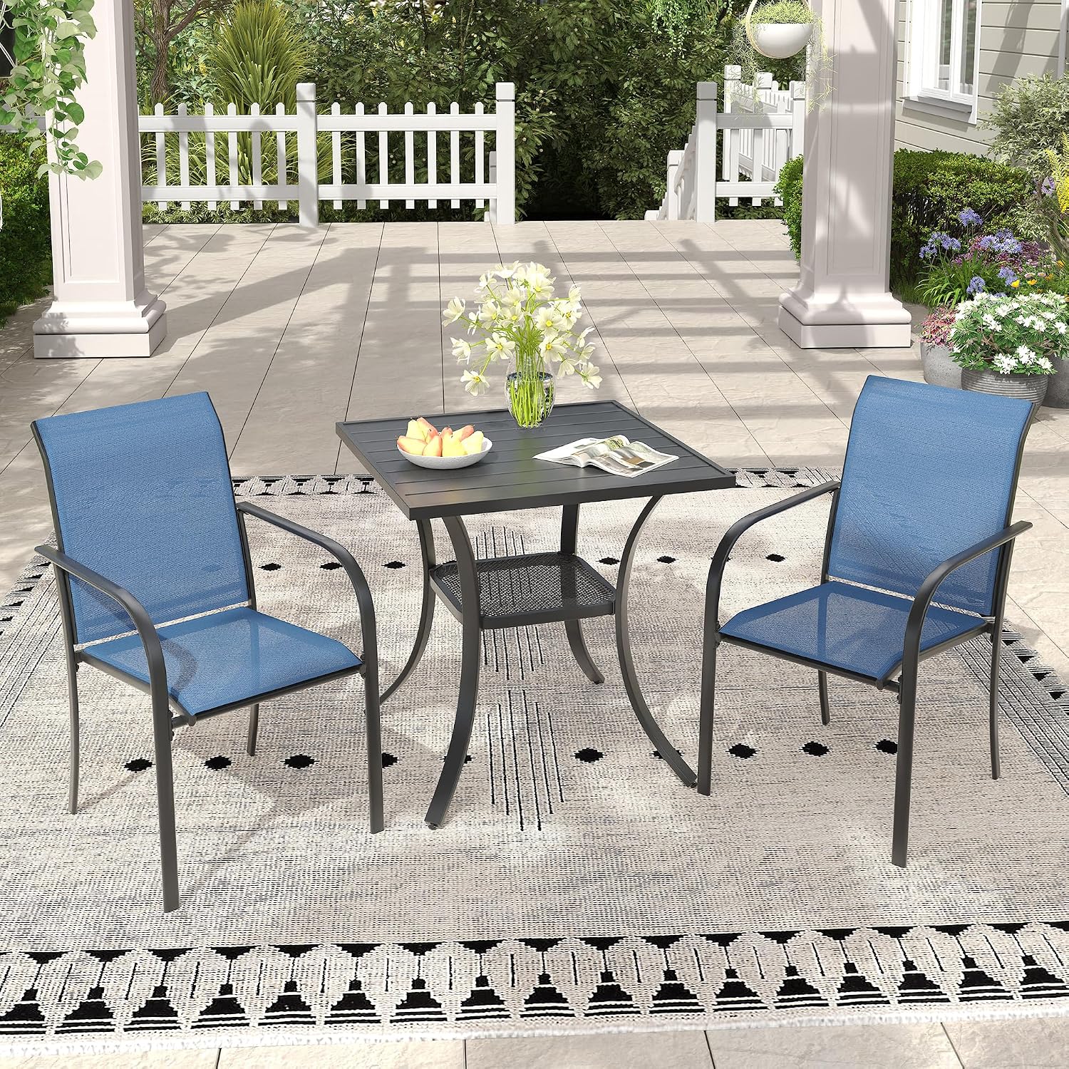 Thumbnail 6 de ARKOST Stackable Patio Dining Chairs, Set of 2, Dark Blue Textilene