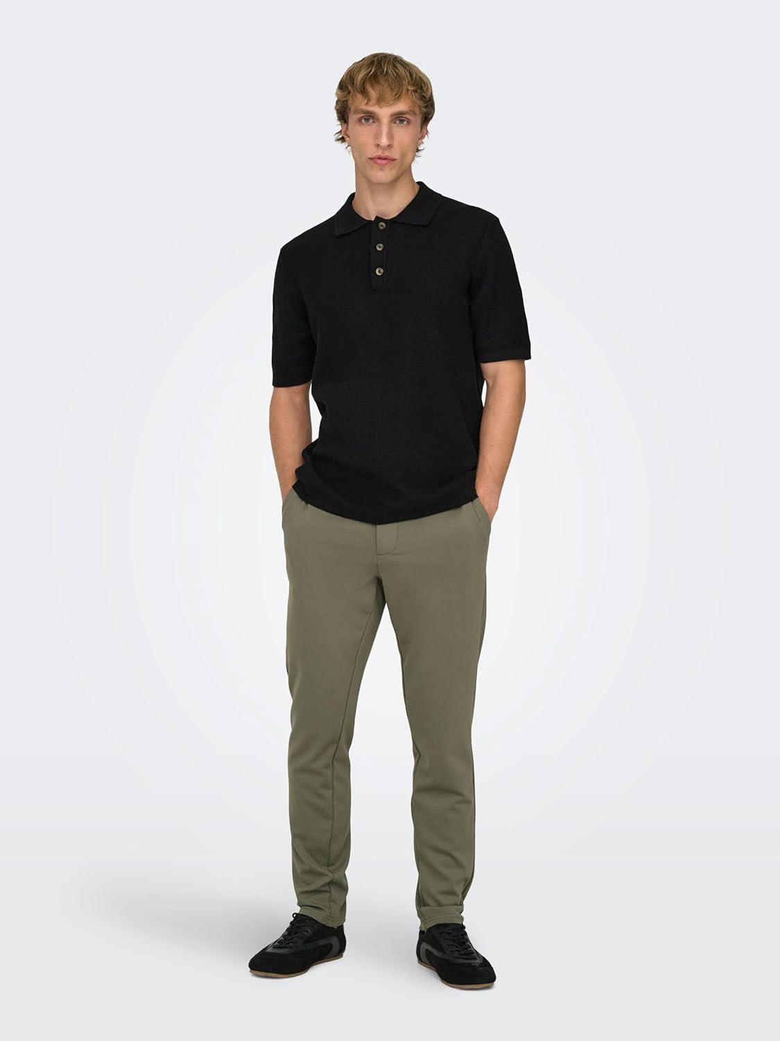 Detalle de Only & Sons ONSMARK Slim Fit Chino Hose für Herren mit Haken- und Ösenverschluss