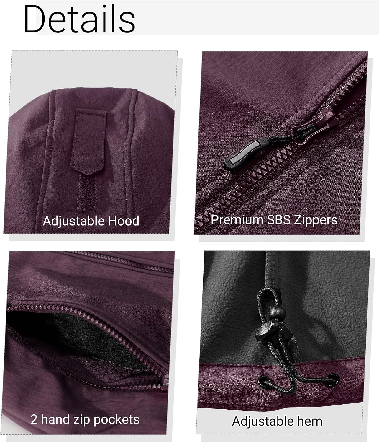 Detalle de Outdoor Ventures Damen Softshelljacke – kurze, gefütterte Regenjacke mit abnehmbarer Kapuze
