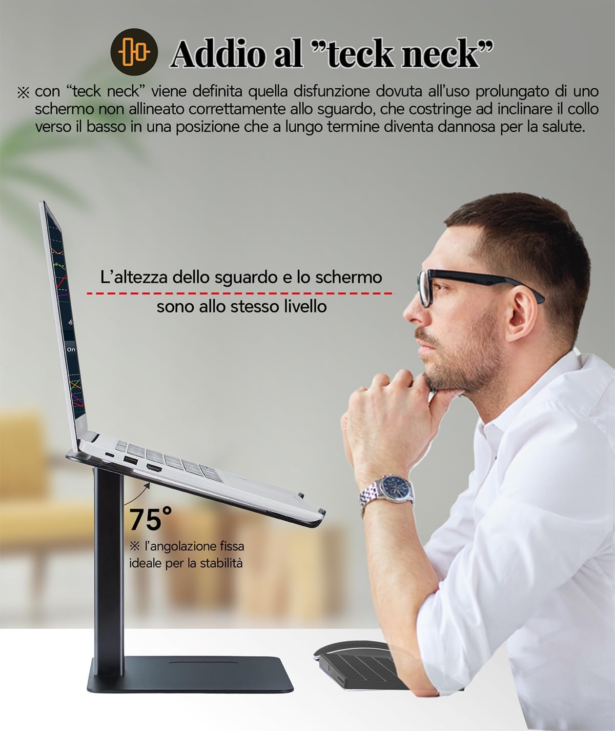 Thumbnail 1 de Supamir: Supporto PC Portatile Regolabile 16 livelli, da seduti a in piedi, 13–16,5” – Nero opaco