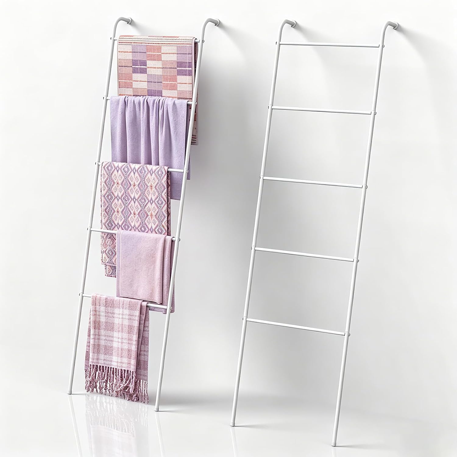 Thumbnail 5 de OYEAL 5-Tier Blanket Ladder Towel Rack, Black Steel, Set of 2
