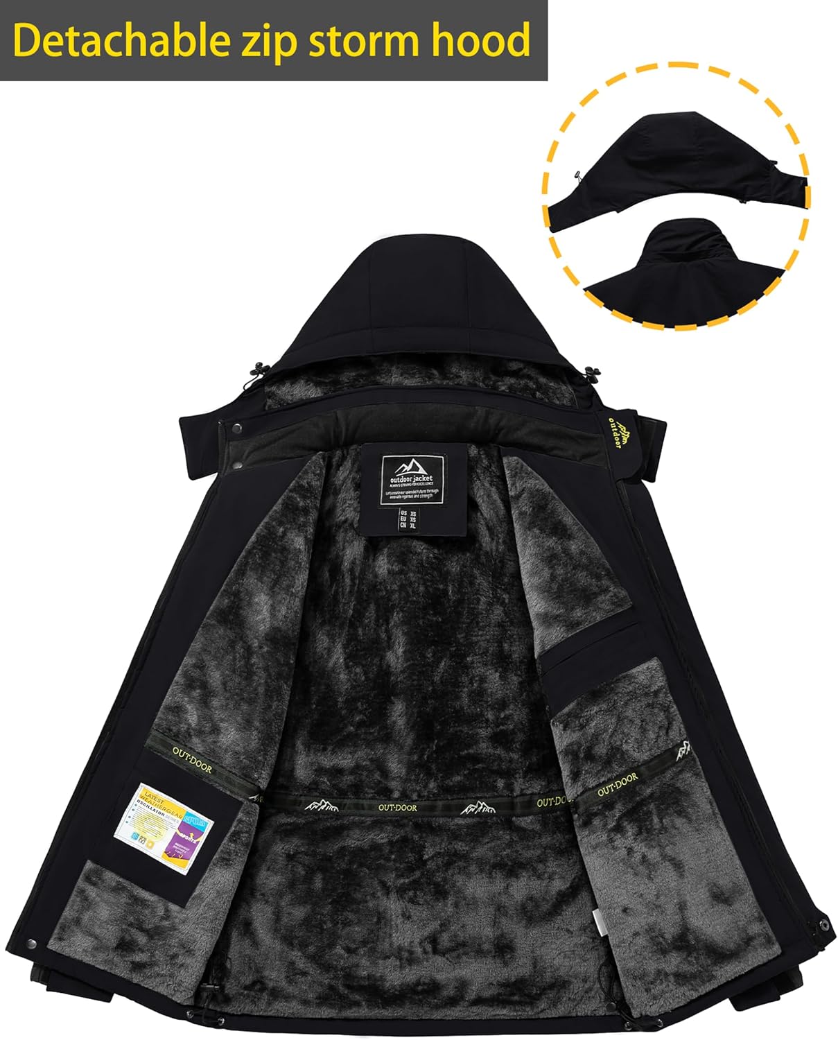 Detalle 2 de TACVASEN Men's Waterproof Fleece-Lined Winter Ski Jacket with Multi-Pocket Design