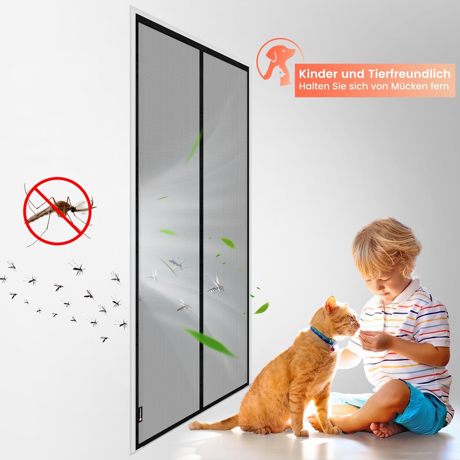 Thumbnail 1 de Schnellschließen Fliegengitter Balkontür Magnet (80×210 cm) mit starken Magneten – ohne Bohren, 3,8 cm Klettband, Schwarz