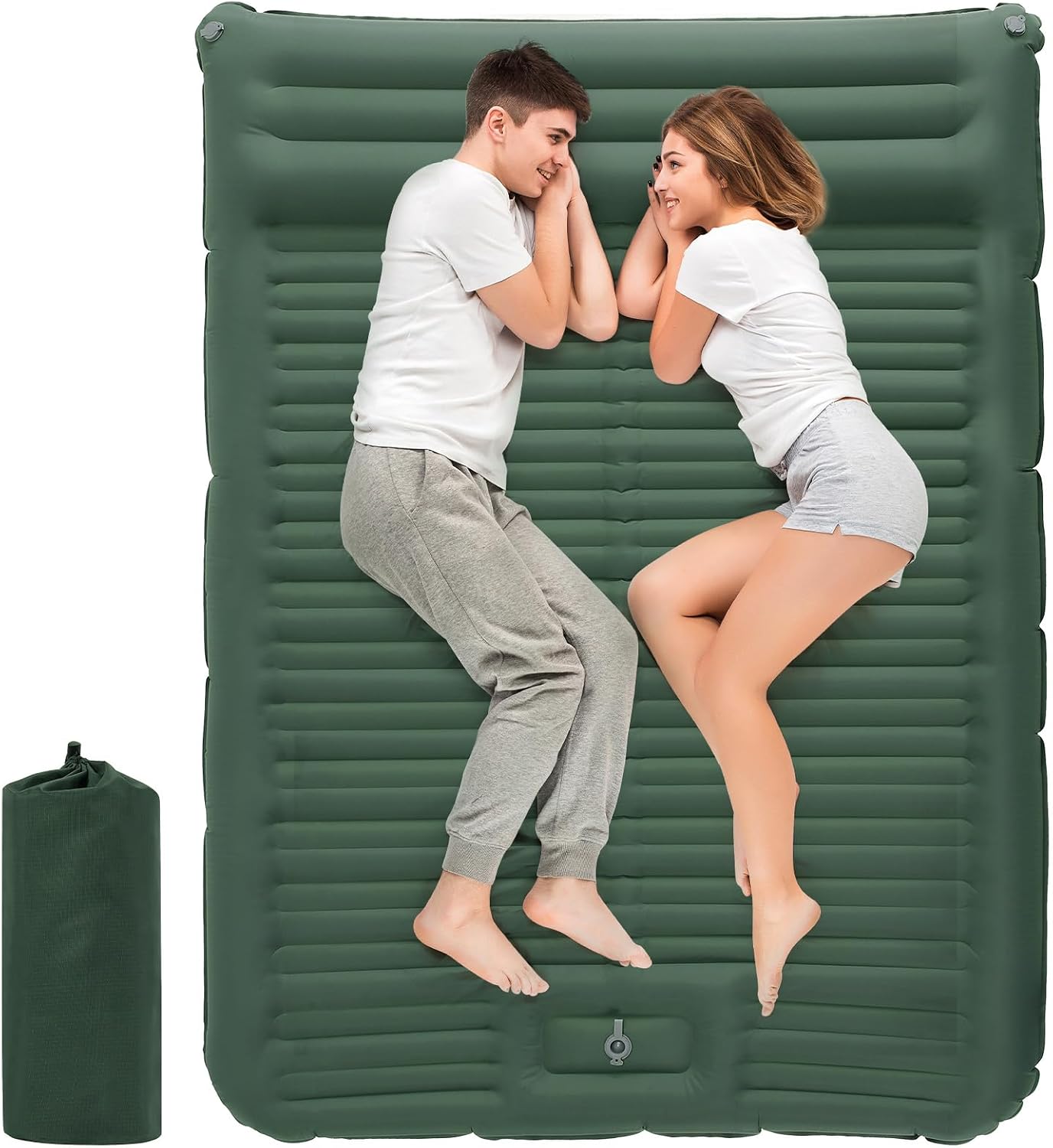 Detalle de Aptliton 10cm Inflating Sleeping Pad with Built-in Foot Pump – Dark Green