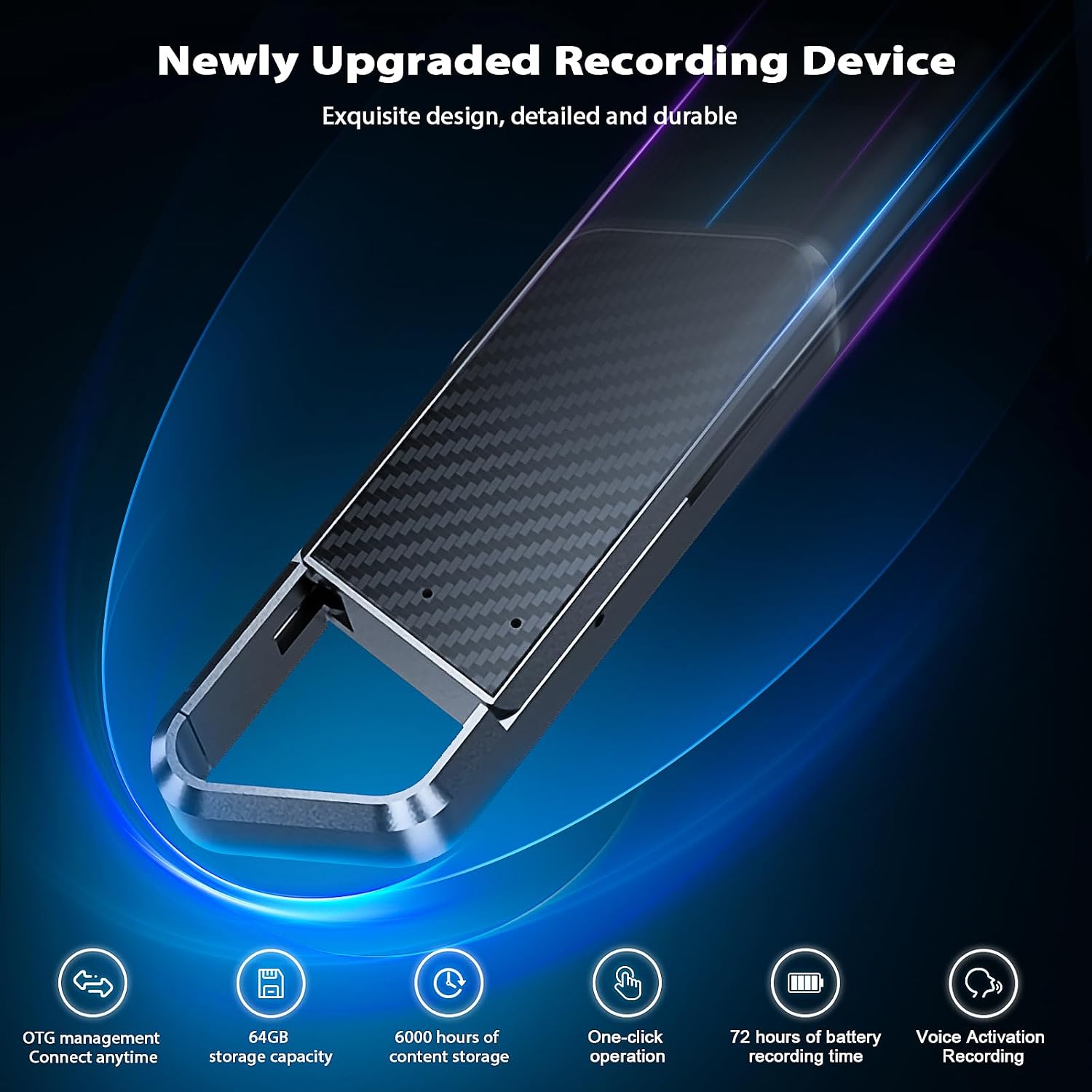 Detalle 2 de NekSide 64 GB Portable Voice Recorder 6000h