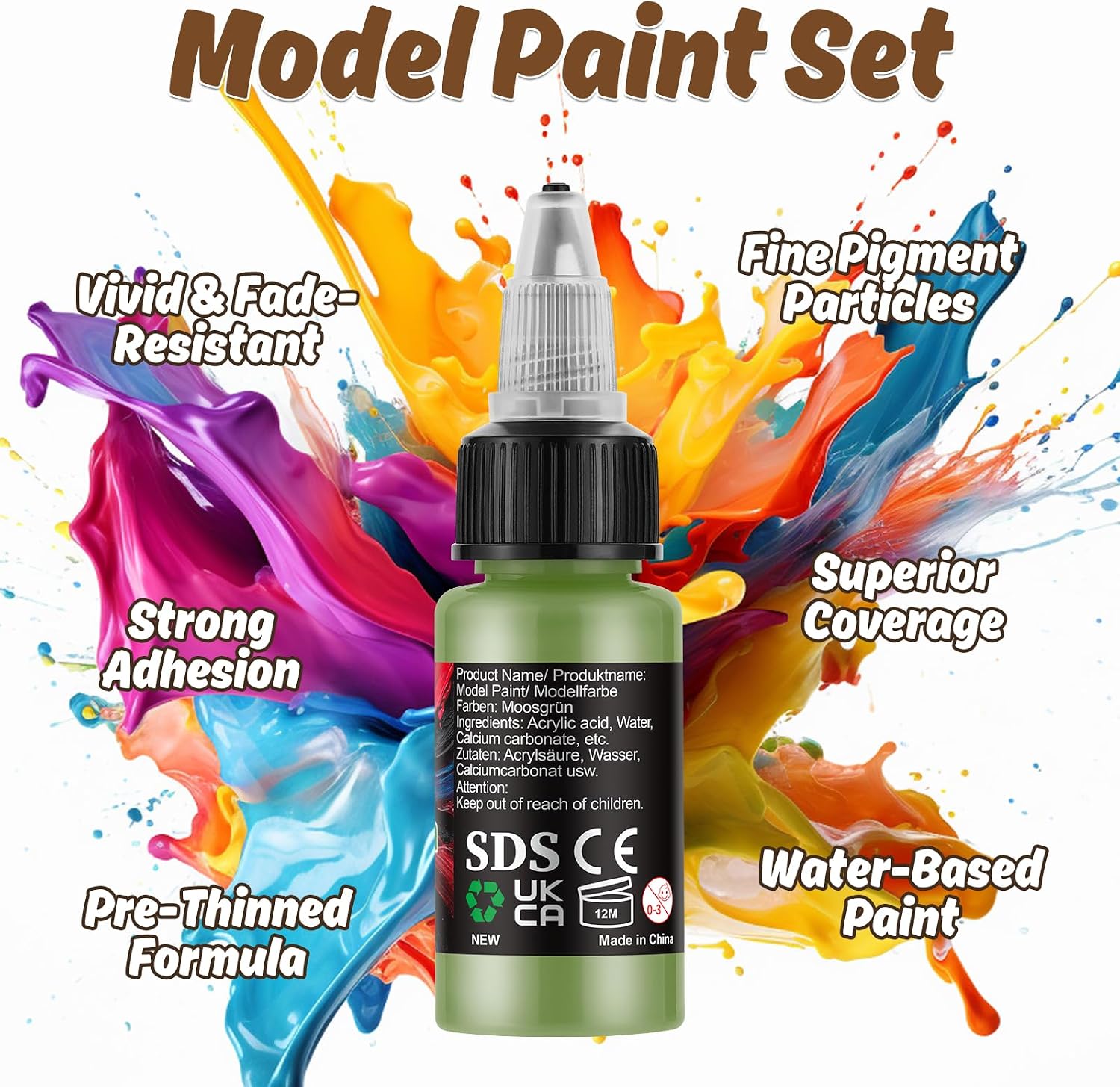 Thumbnail 2 de X ARTY HUB Model Paint Set — 12 Colours with 3 Brushes for Airbrushing & Hand Painting
