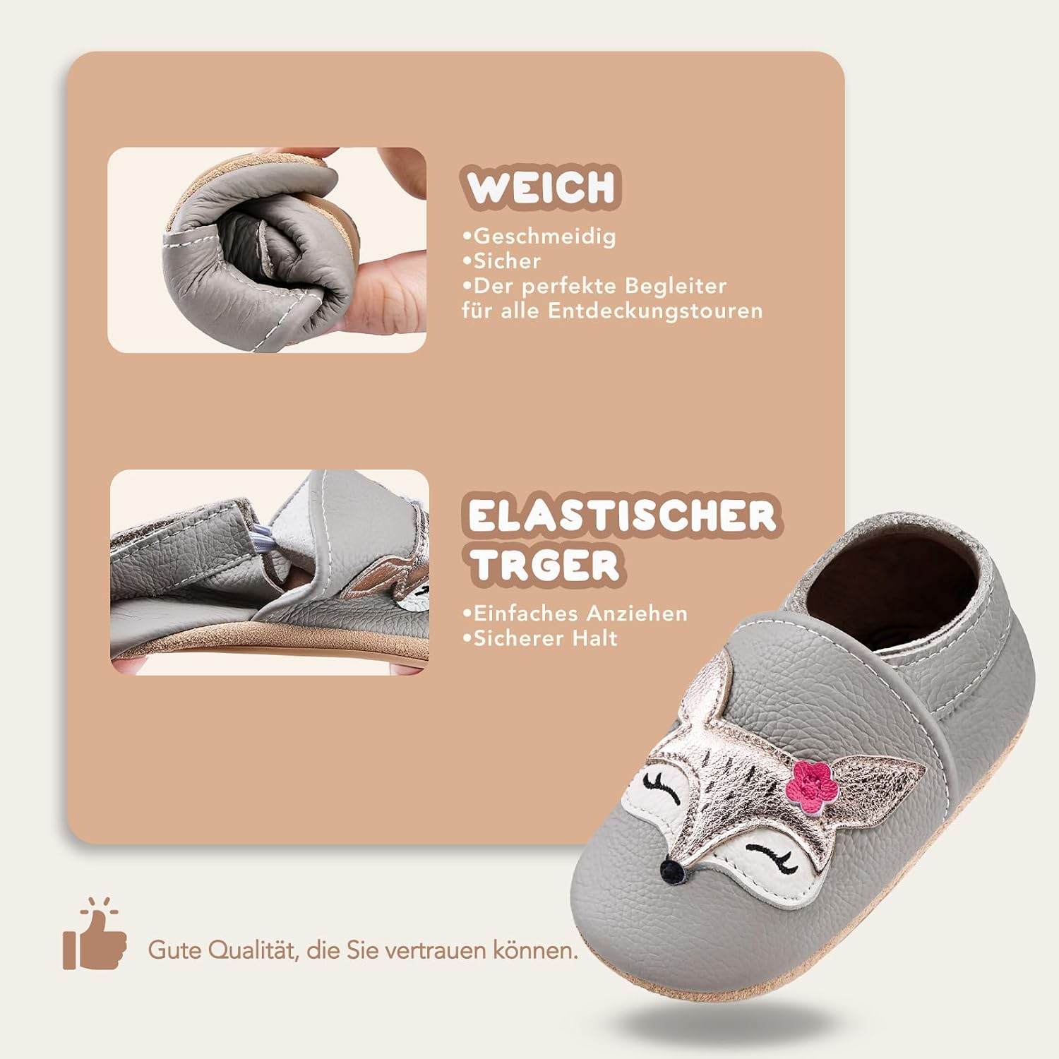 Detalle de IceUnicorn Krabbelschuhe Baby Lauflernschuhe – Weiches Leder, rutschfeste Sohle, elastische Riemen