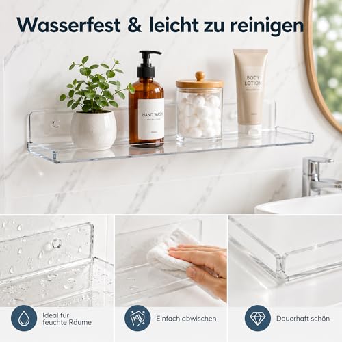 Detalle de AJIEQAQ 4 Stück Schweberegal Transparent – Acryl Wandregal 35,5 cm, Tragkraft bis 9 kg