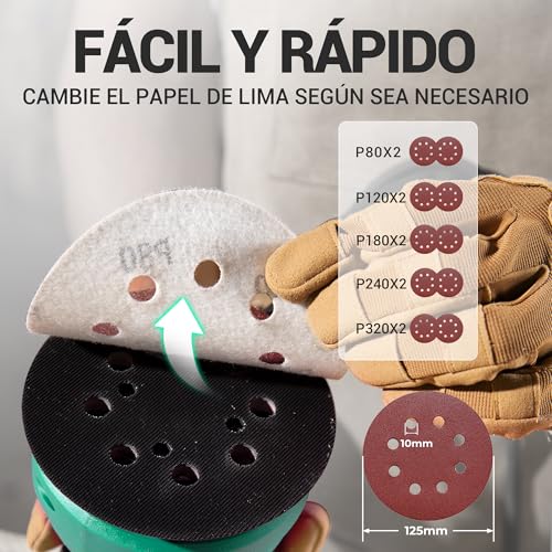 Thumbnail 3 de DCA Lijadora Orbital 300W de 6 velocidades (hasta 12.000 RPM) con recogida de polvo y 10 lijas de 125 mm