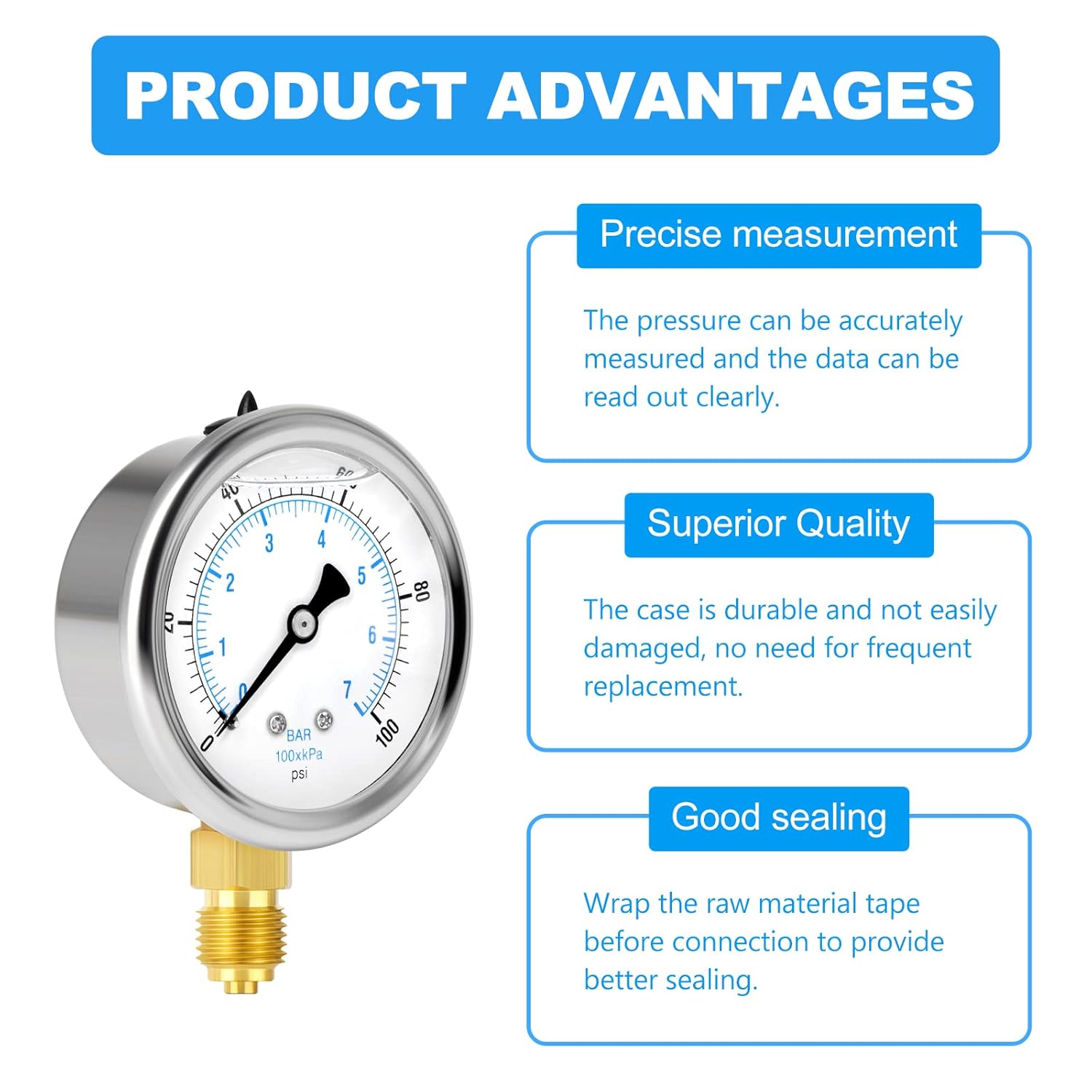 Detalle 1 de ERGAOBOY Edelstahl Druckmanometer 0-7 bar