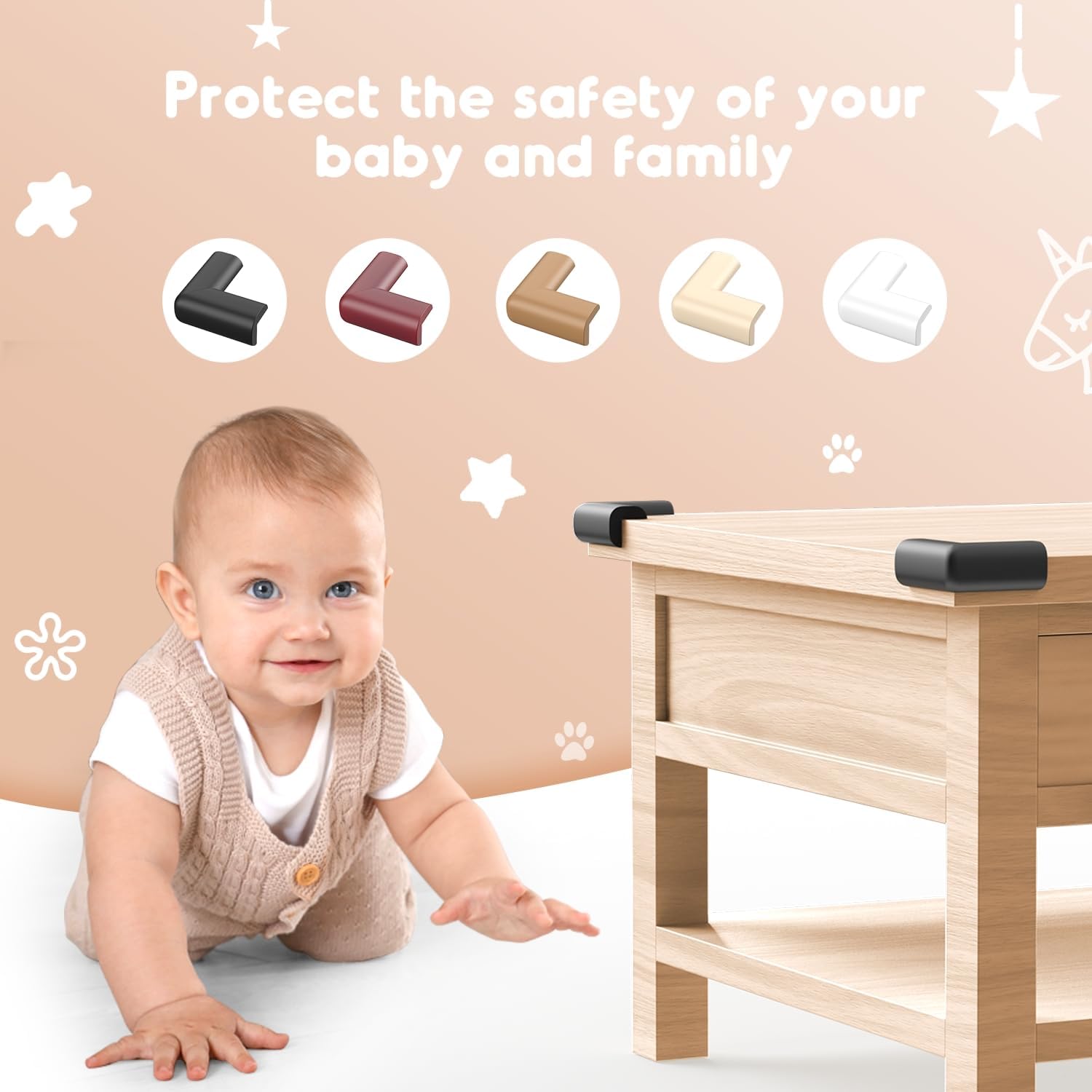 Detalle de Septeamay 12er Kantenschutz Baby selbstklebend aus Schaumstoff (Eckenschutz in Weiß)