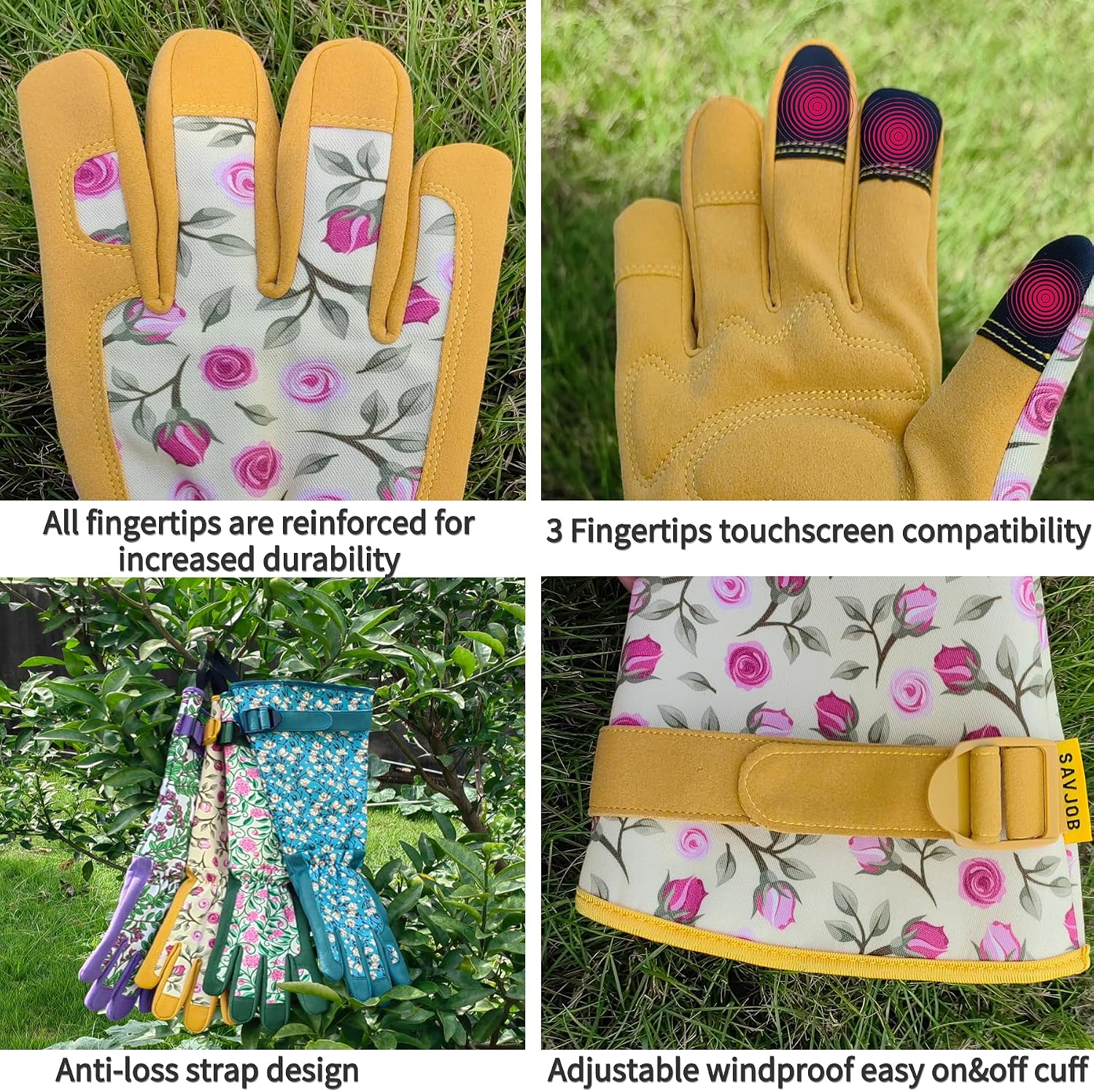 Detalle de SAVJOB Gardening Gloves with Floral Canvas
