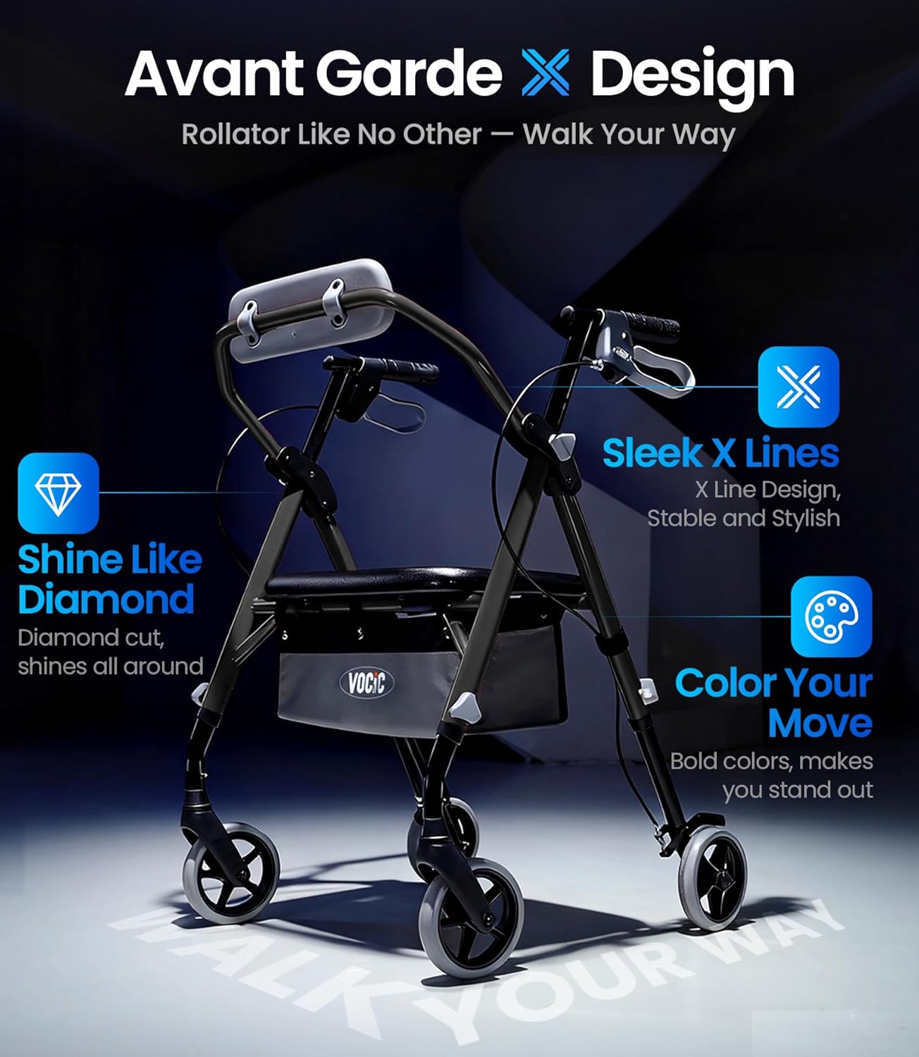 Thumbnail 1 de VOCIC Z11 X-Way Rollator Walker with ErgoSeat & Backrest