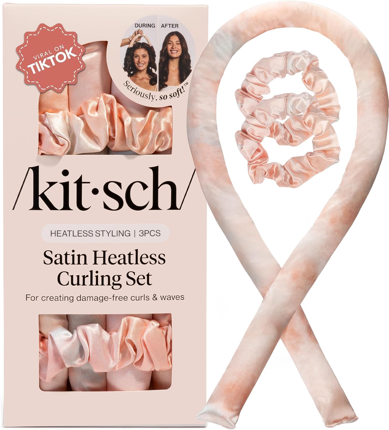 Detalle de Kitsch 7568 Satin Heatless Curler Set, 34" Rod, Sunset Tie Dye