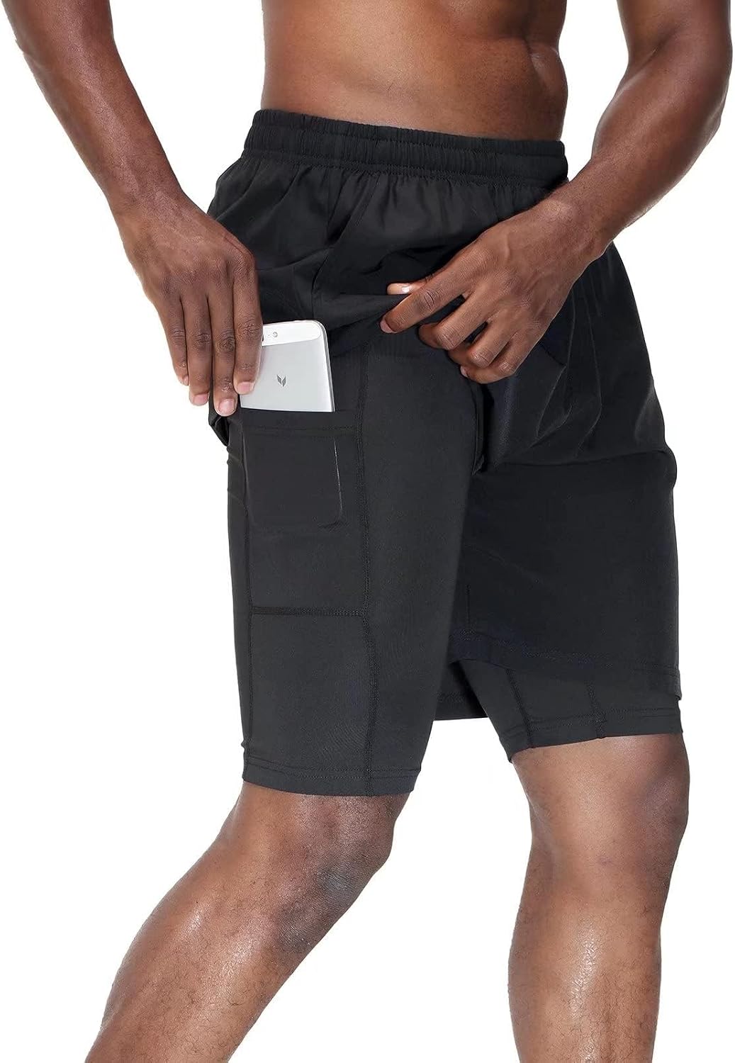 Detalle de HMIYA Herren 2 in 1 Shorts – kurz, flexibel & schnelltrocknend mit Kompressionsshorts und Reißverschlussfach