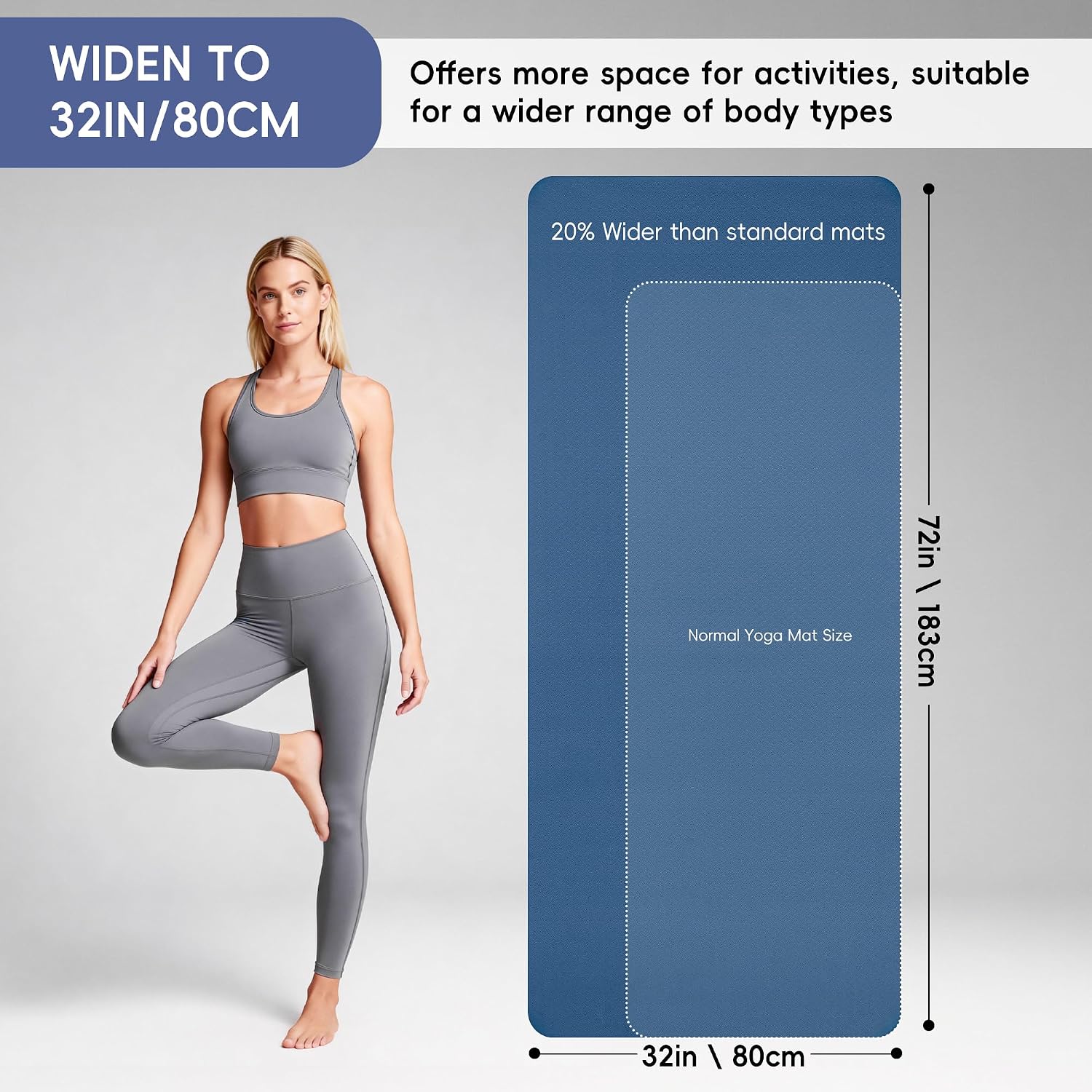 Detalle de Wimwum Extra Wide Yoga Mat, 72" x 32", 6mm TPE, Double-Sided Grip