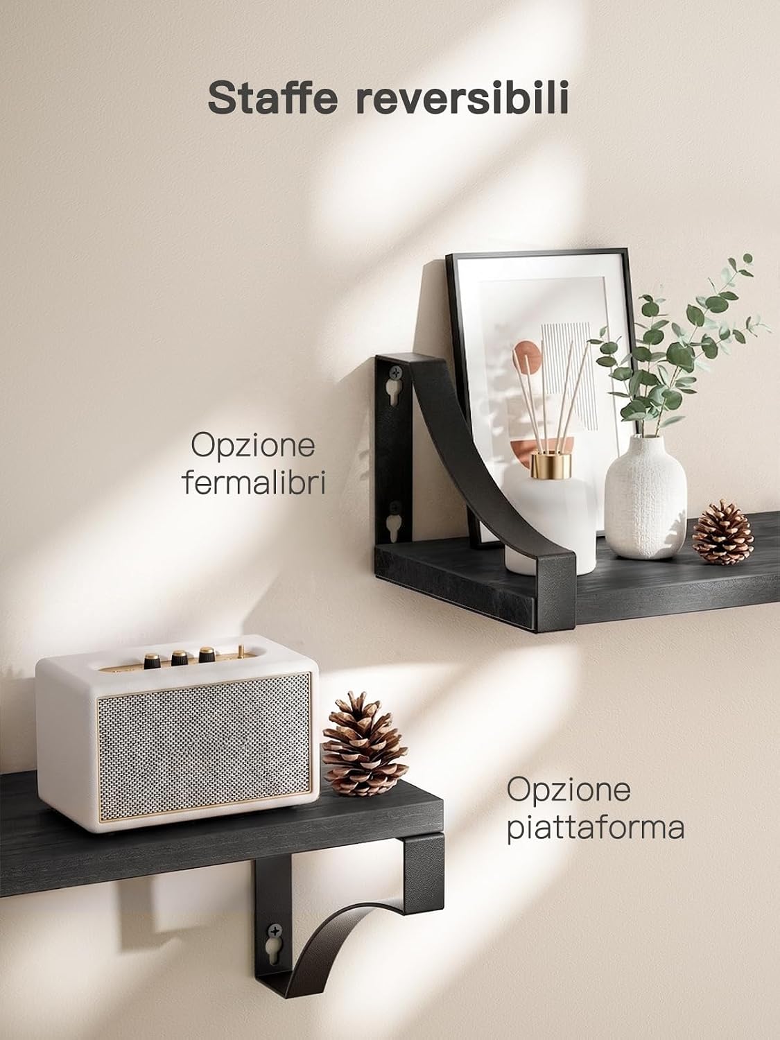 Thumbnail 5 de Amada 3 Mensole Sospese: Mensole da Muro in Legno Paulownia con staffe in stile industriale, Nero