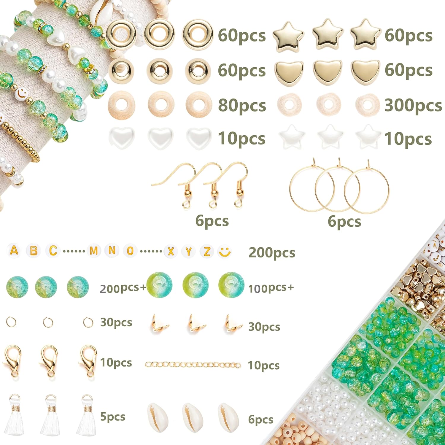 Thumbnail 1 de Leuyuee Glasperlen-Set für Schmuck DIY (ca. 240 Perlen) – Craquelé & Farbverlauf, zum Auffädeln