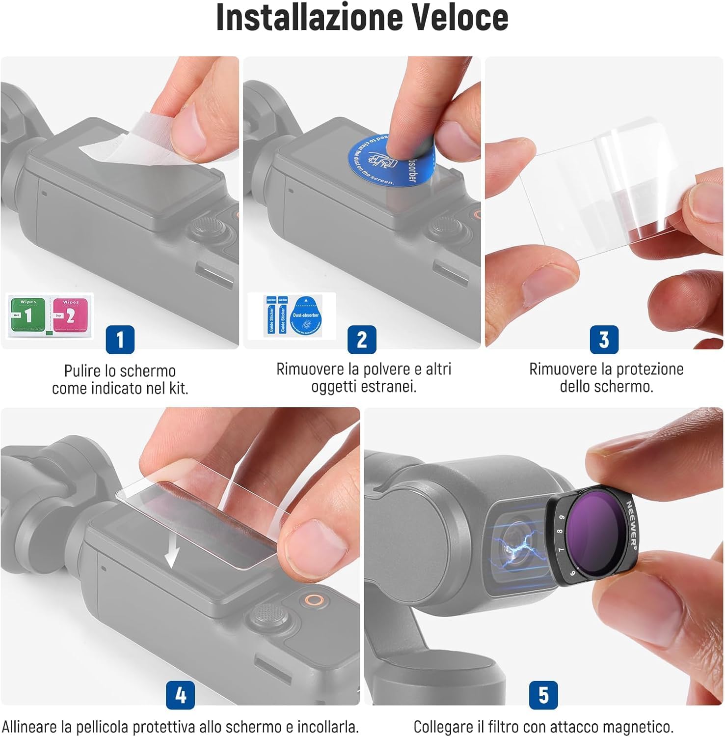 Thumbnail 6 de NEEWER Filtro ND variabile magnetico ND64–512 per DJI Osmo Pocket 4 e 3 (6–9 stop)