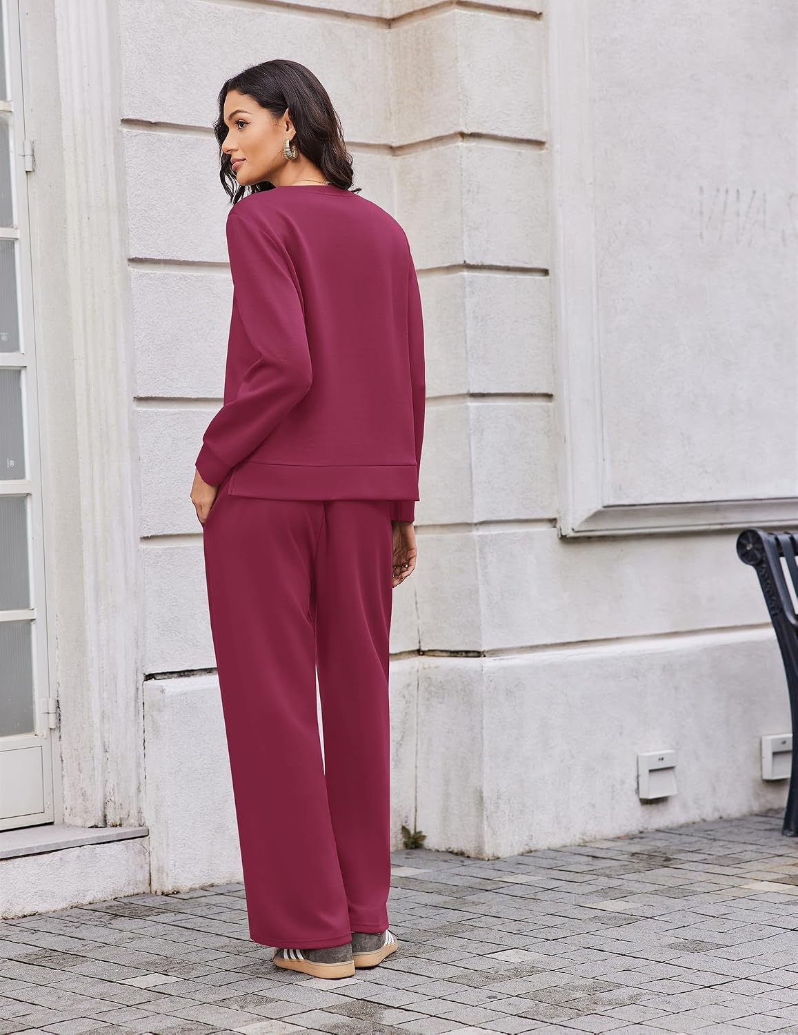 Detalle 1 de Ekouaer Women's Lounge Set, Wide-Leg Pants