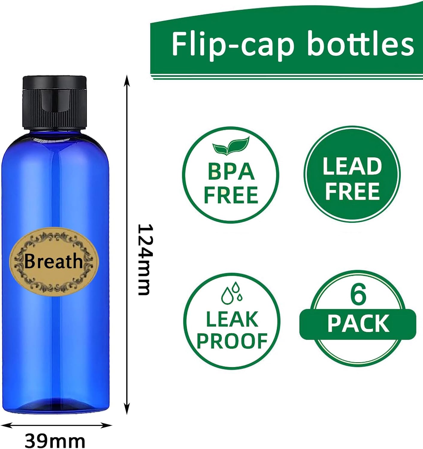 Detalle 2 de Apstaqeoo 6x 100ml Plastic Travel Bottles with Flip Cap – TSA Approved and Refillable