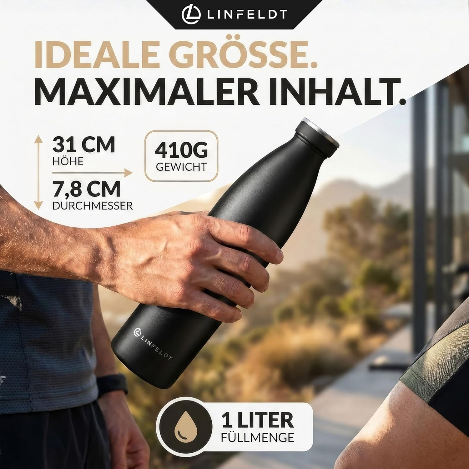 Detalle de LINFELDT 1L isolierte Trinkflasche Edelstahl