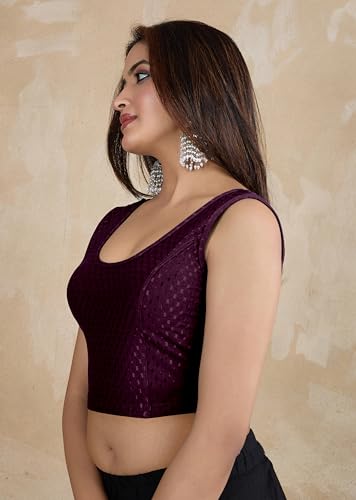 Thumbnail 2 de TRENDMALLS Women's Dobby Pure Cotton Elastin Stretchable Readymade Blouse (B02-Purple-XXL)
