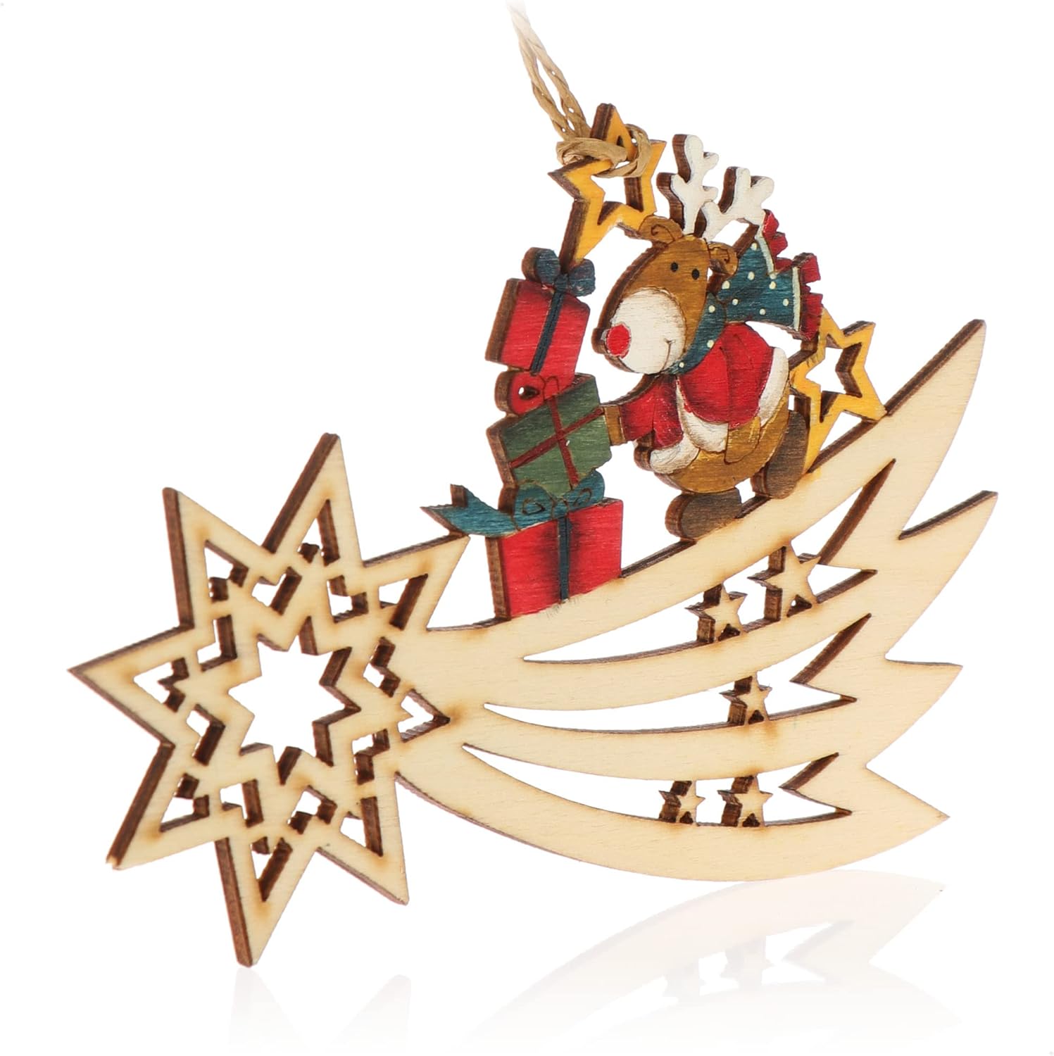 Thumbnail 3 de COM-FOUR® 3X Pendentif en Bois pour Le Sapin de Noël – Trio d'Étoiles Filantes