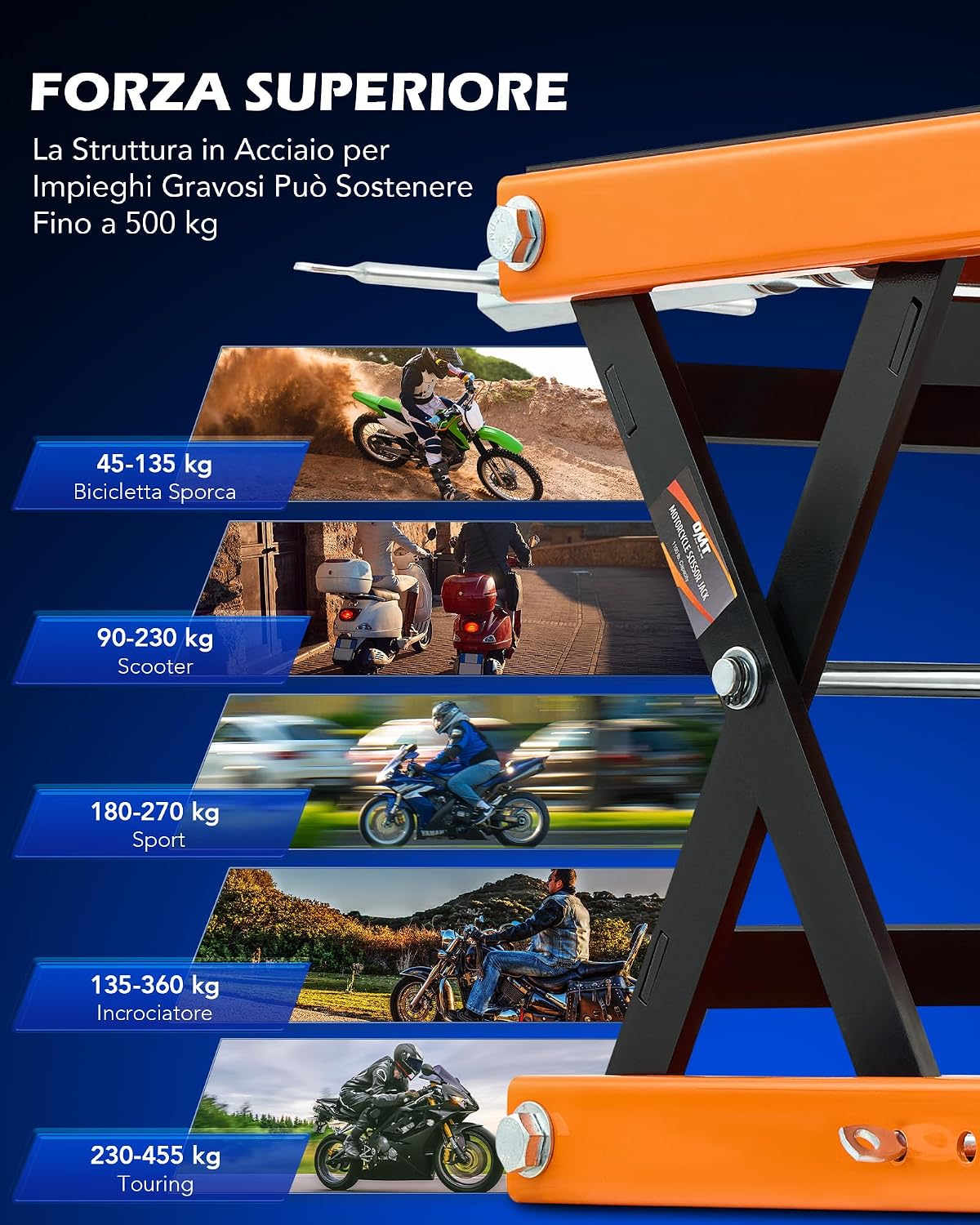 Thumbnail 3 de Ponte Sollevatore a Forbice Orion Motor Tech per Moto 500 kg – Altezza 9,5–35 cm, Piattaforma 23 × 37 cm, Arancione