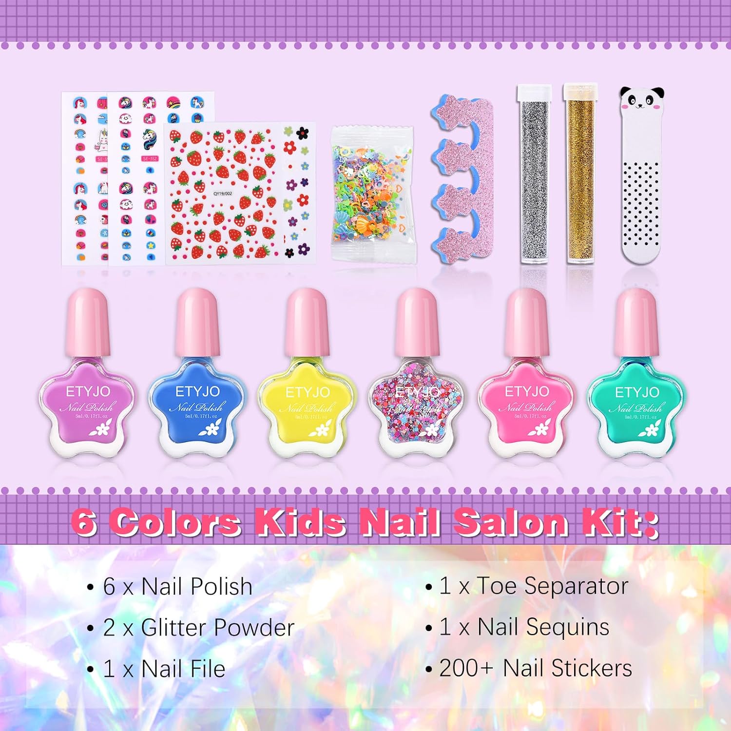 Detalle de ETYJO Kindernagellack Set auf Wasserbasis – Peel Off Ungiftig, 6×5 ml