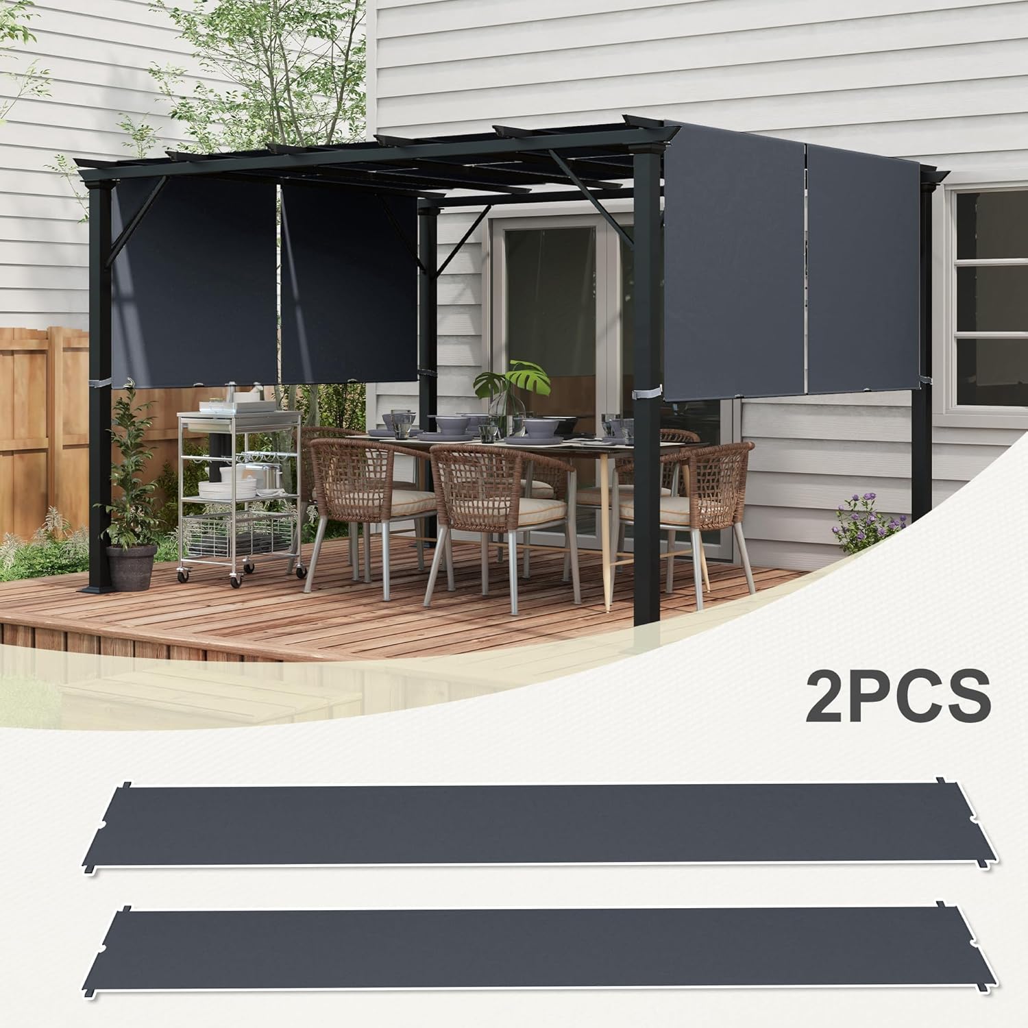 Thumbnail 3 de Outsunny Lot de 2 toiles de rechange pour pergola rétractable 4,9 x 1,2 m (pour pergola 3 x 3 m) gris foncé