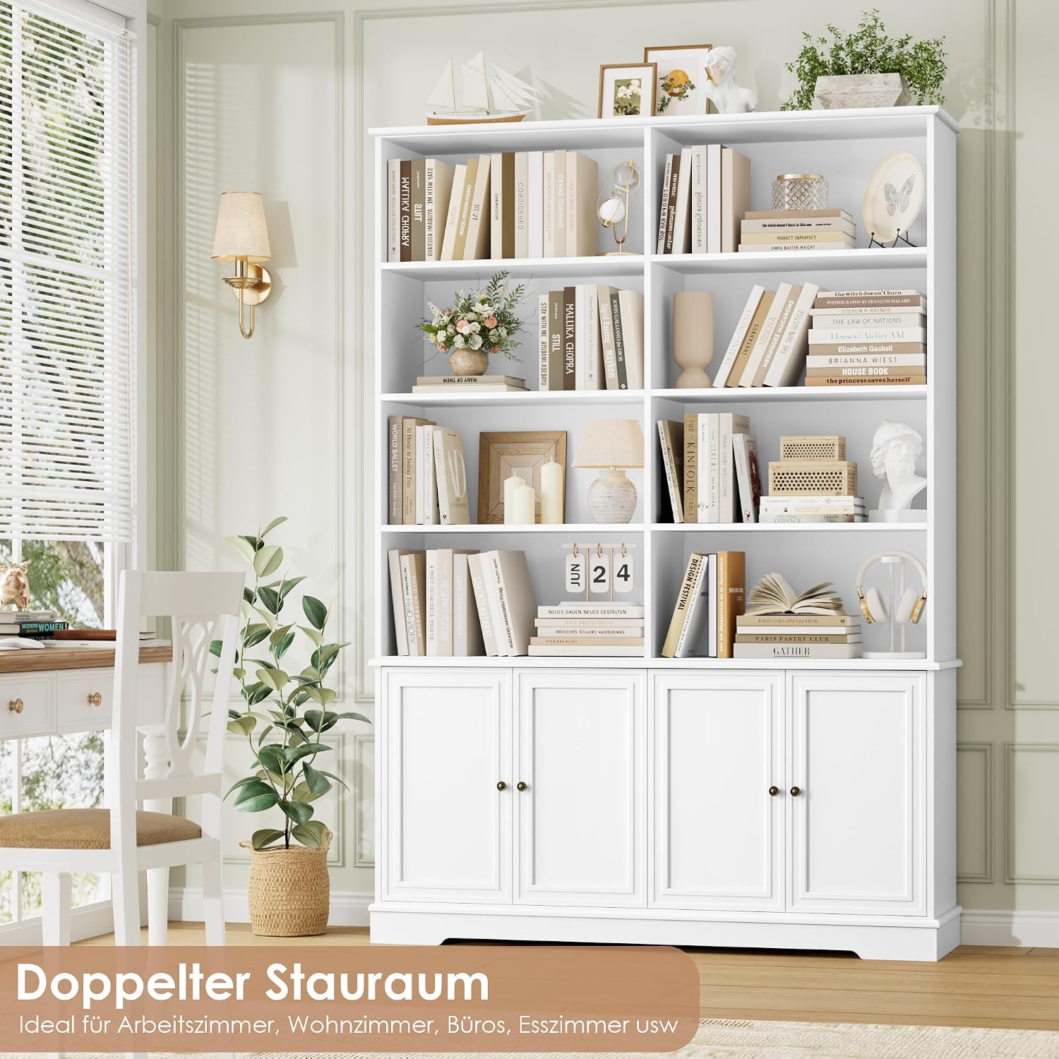 Detalle 2 de FirFurd P506 Bookcase with 4 Doors, 12 Shelves and White Finish