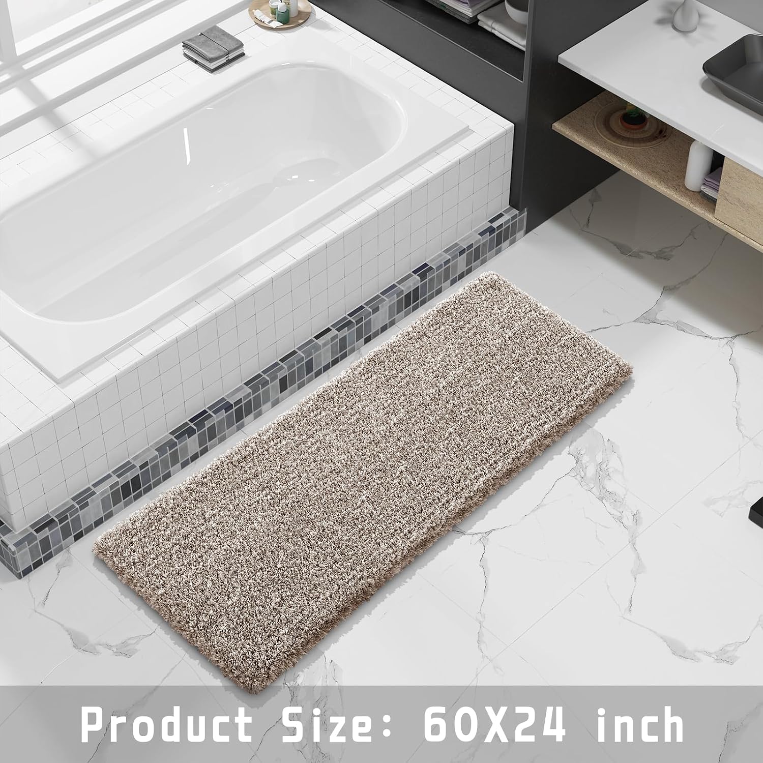 Thumbnail 5 de Yimobra 60 x 24-Inch Bathroom Runner Rug, Washable Non-Slip Microfiber, Brown & White