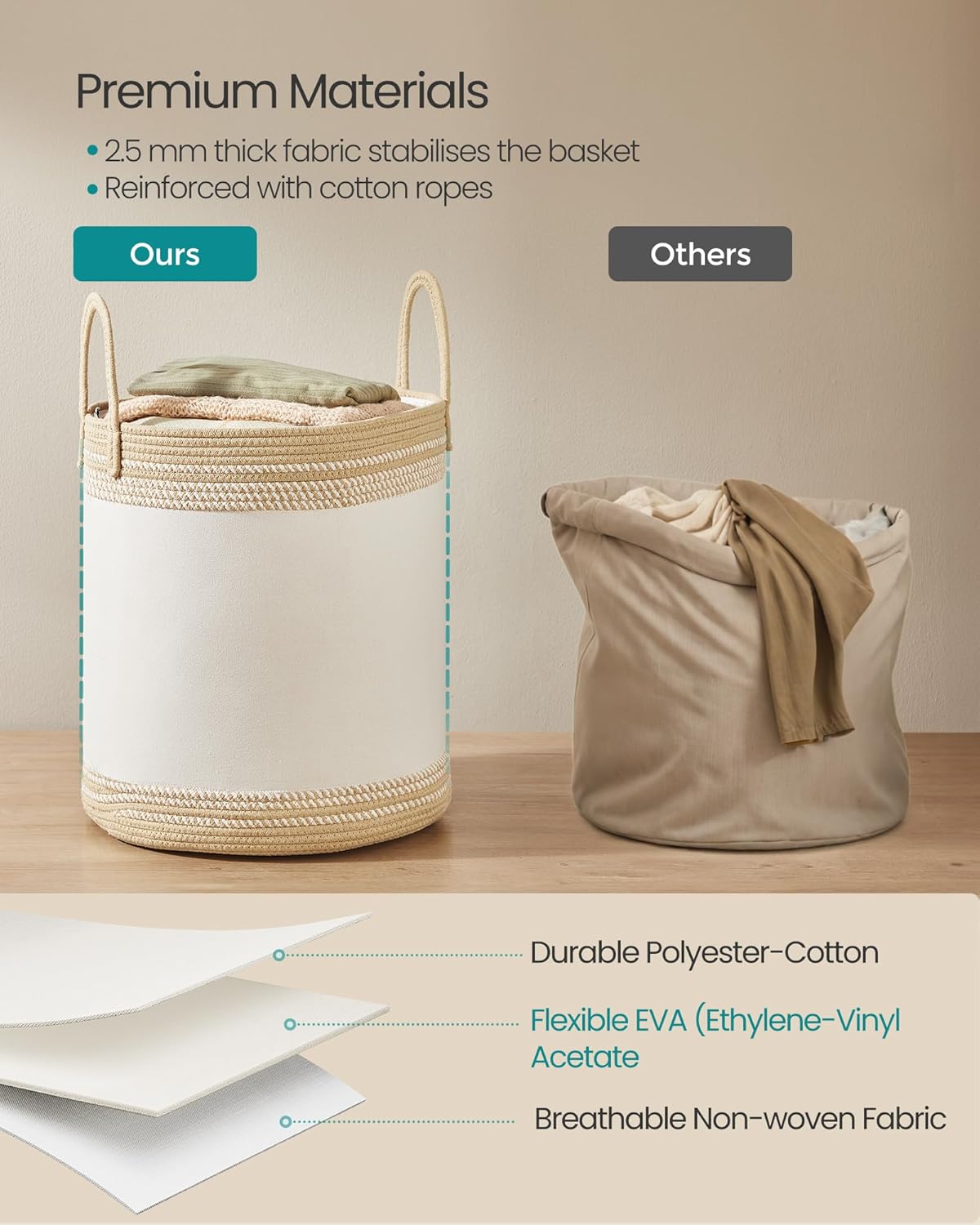 Thumbnail 4 de SONGMICS 60 L Cotton Rope Laundry Basket with Handles (RLH060K01SONGMICS)