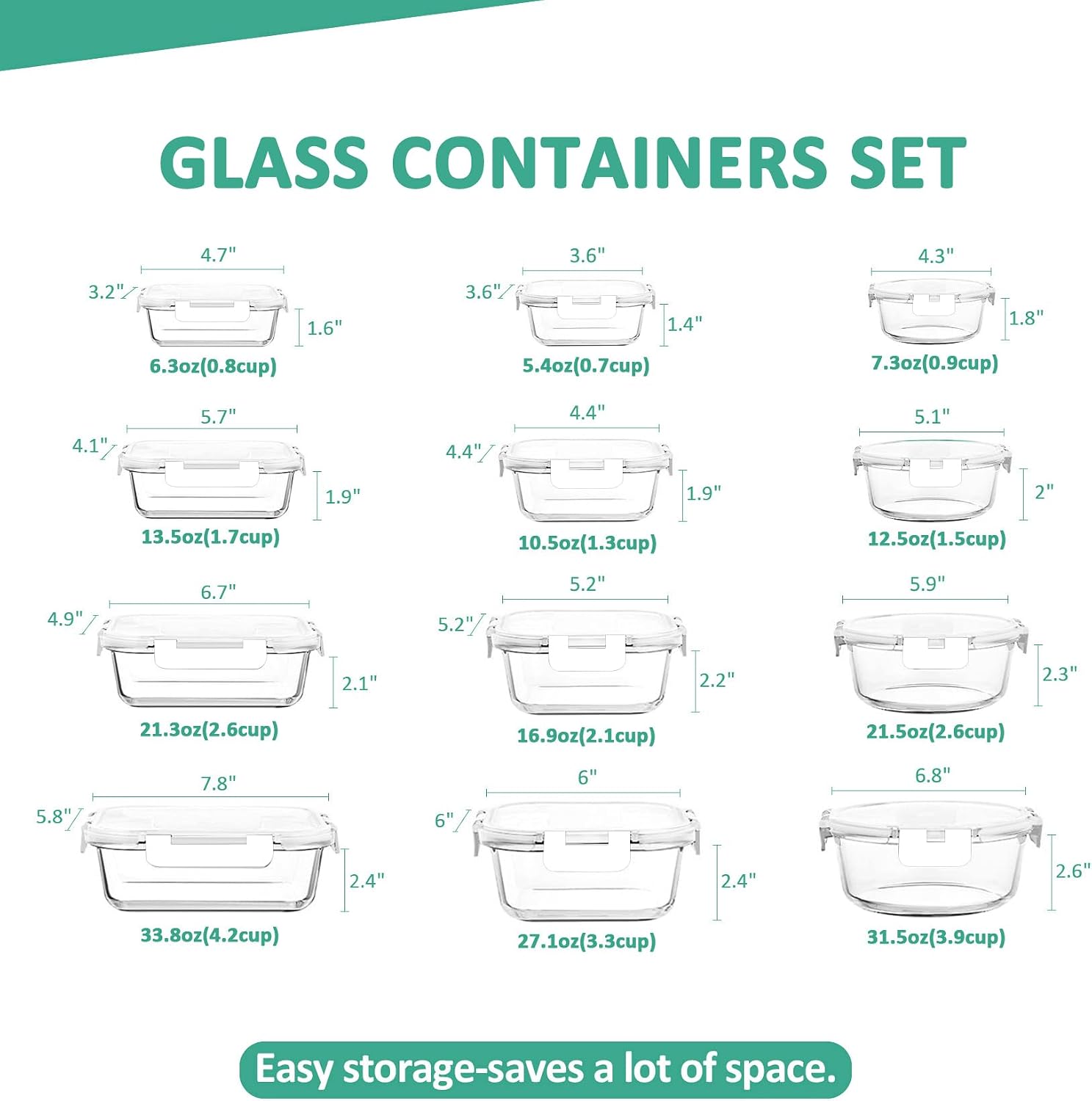Detalle 2 de KOMUEE 24-Piece Glass Food Storage Containers Set