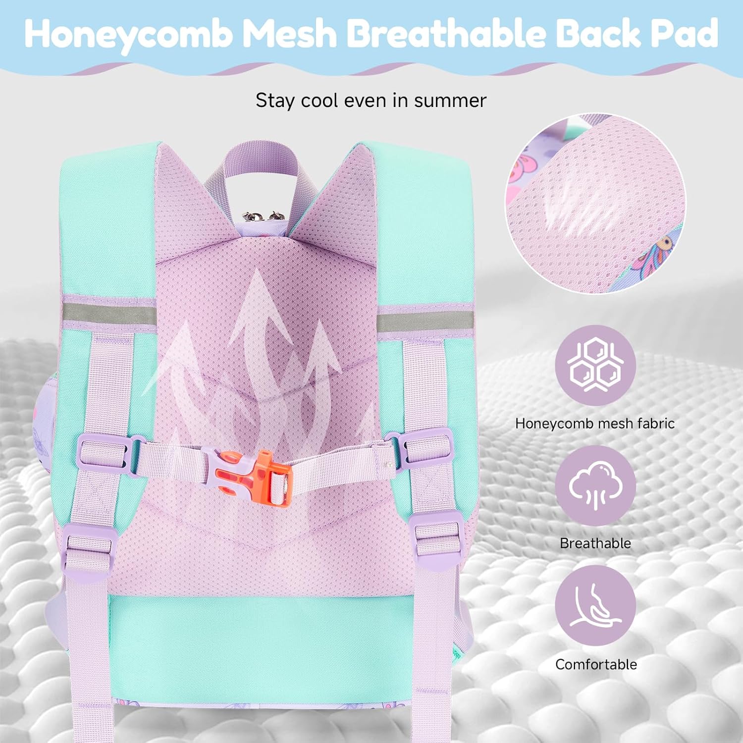 Detalle 2 de PROTAURI Sac à Dos Enfant Maternelle Papillon – Cartable École avec Compartiment Isotherme et Sangle de Poitrine