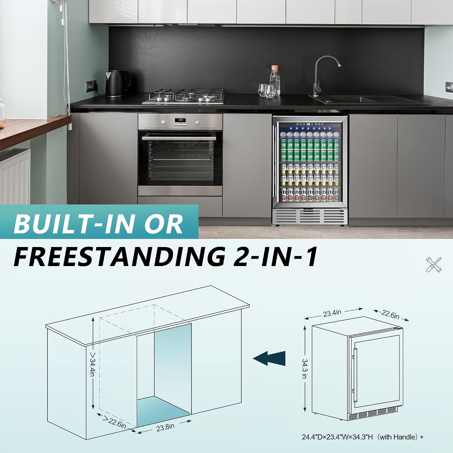 Thumbnail 6 de EUHOMY BRU-04 24-Inch Beverage Refrigerator, 180-Can, Built-In or Freestanding