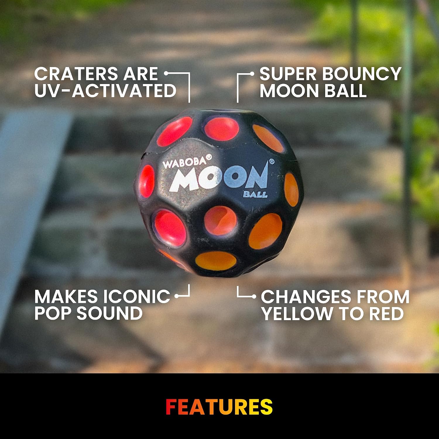 Detalle de Waboba UV Moon Ball – Hyper-Bounce con colore reattivo ai raggi UV, effetto “pop” e rimbalzi fino a 30 metri