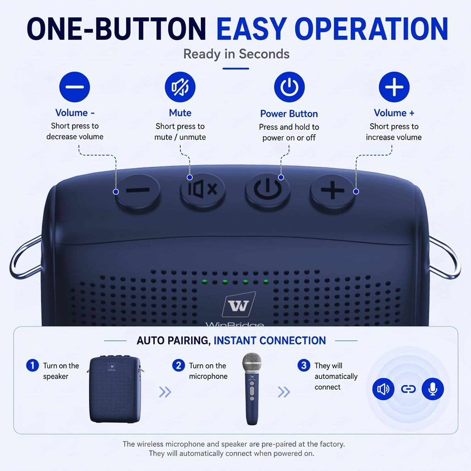 Detalle 2 de WinBridge WB009_Blue Voice Amplifier with Wireless Mic, 15W, Blue